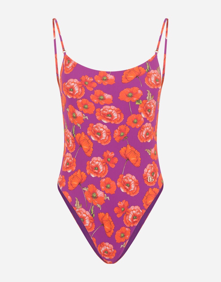 Poppy-print one-piece swimsuit - 1