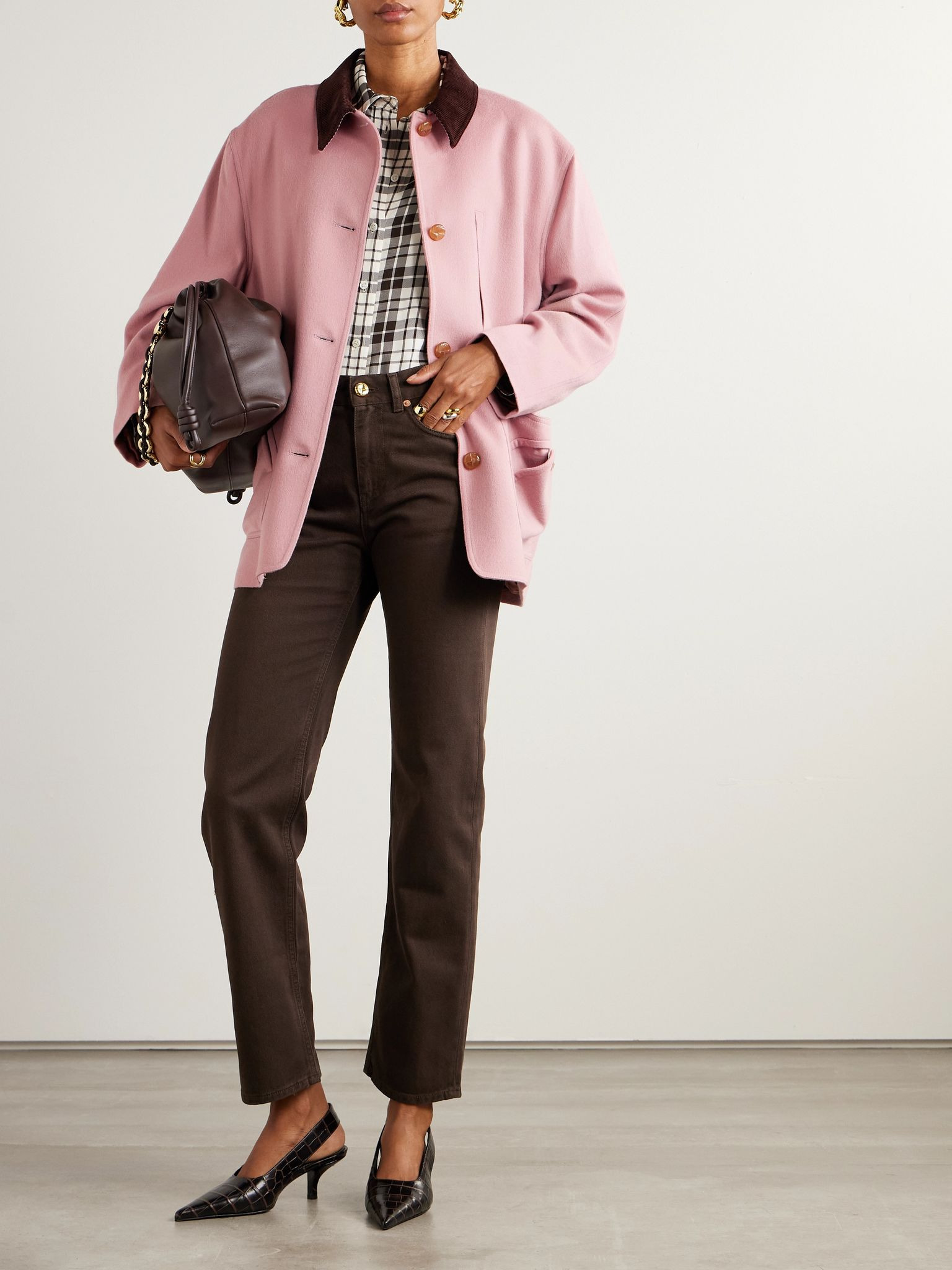 Mystere Clelia corduroy-trimmed wool and cashmere-blend jacket Pink - 2
