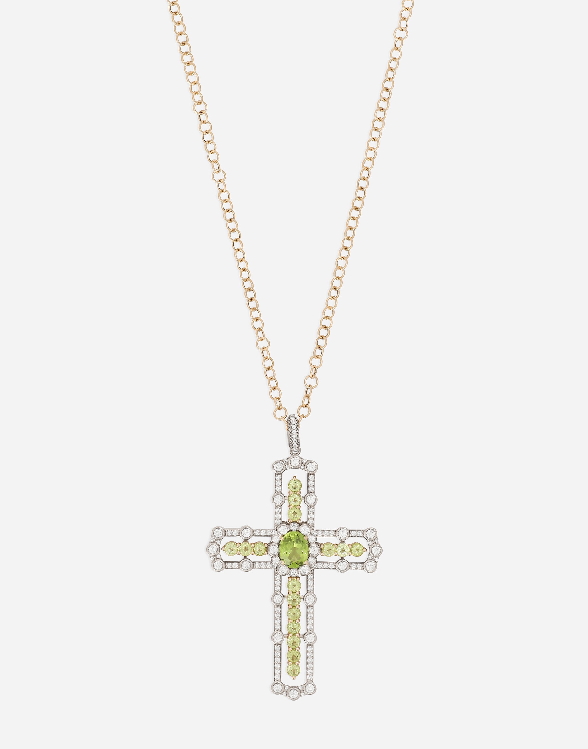 Tradition pendant in yellow and white gold 18kt with peridots and diamonds - 2