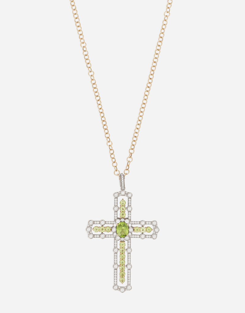 Dolce & Gabbana Tradition pendant in yellow and white gold 18kt with peridots and diamonds outlook