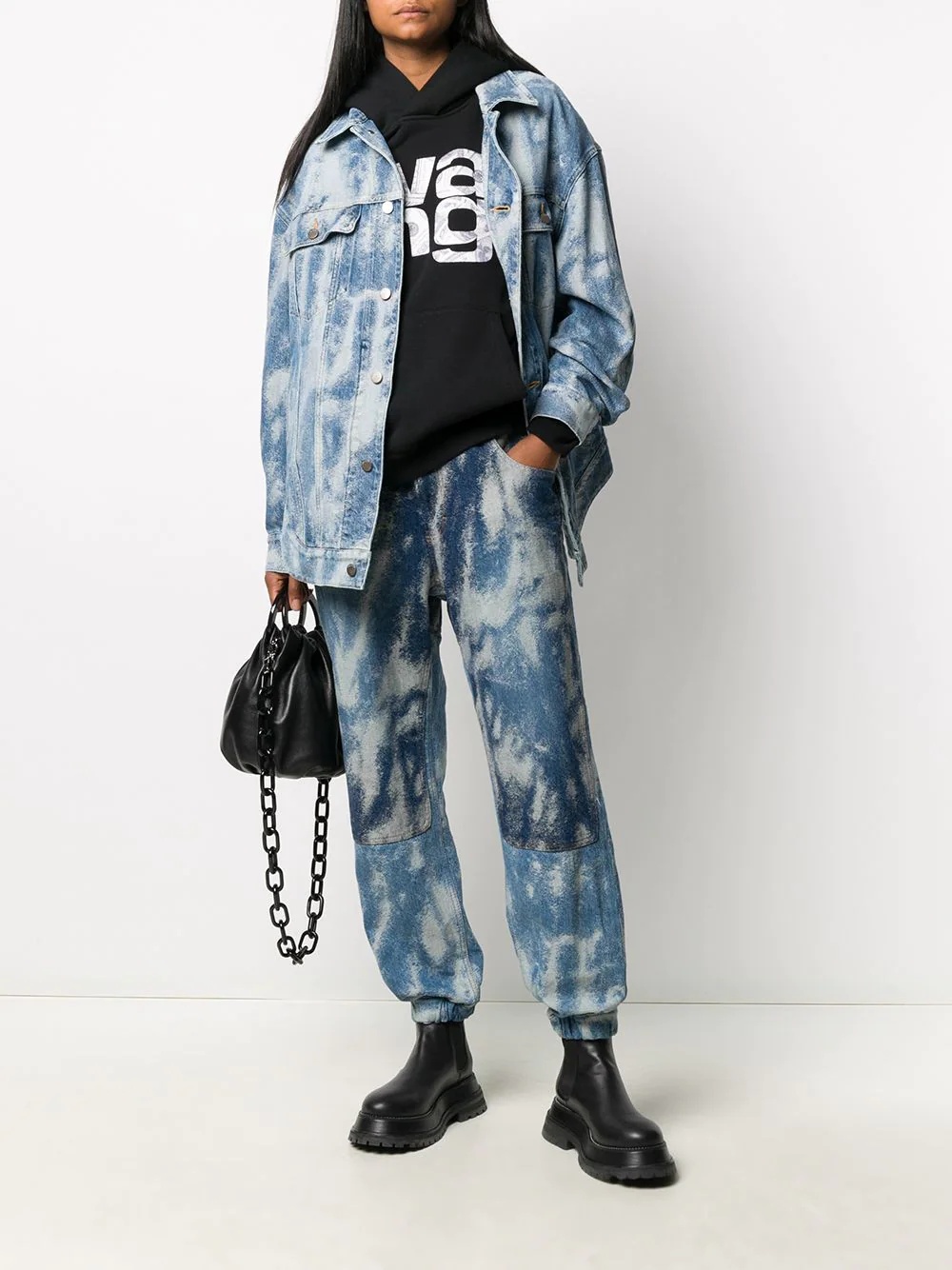 acid wash denim track pants - 2