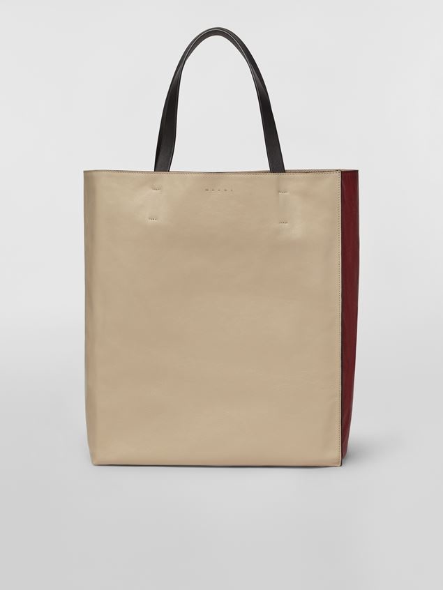 WHITE AND RED MUSEO SOFT BAG IN TUMBLED CALFSKIN - 1