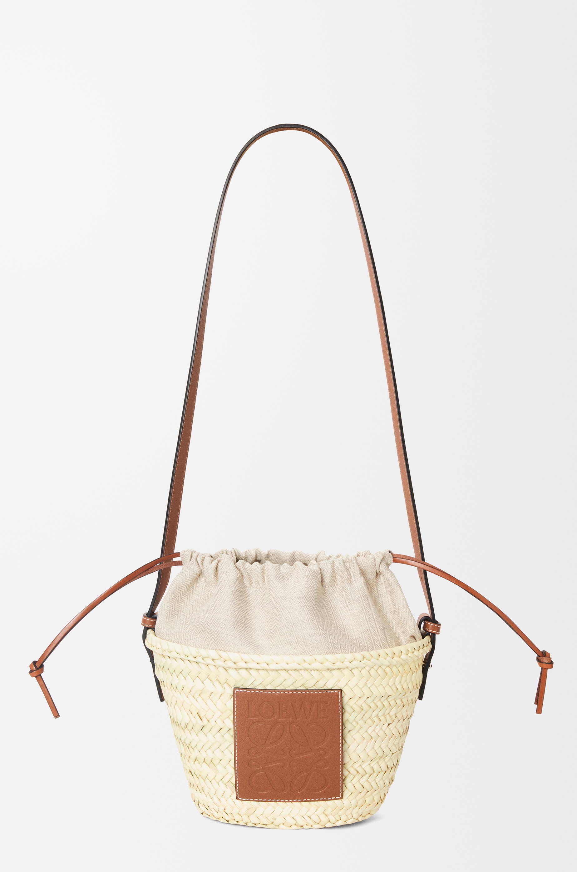 Drawstring bucket bag in palm leaf and calfskin - 6