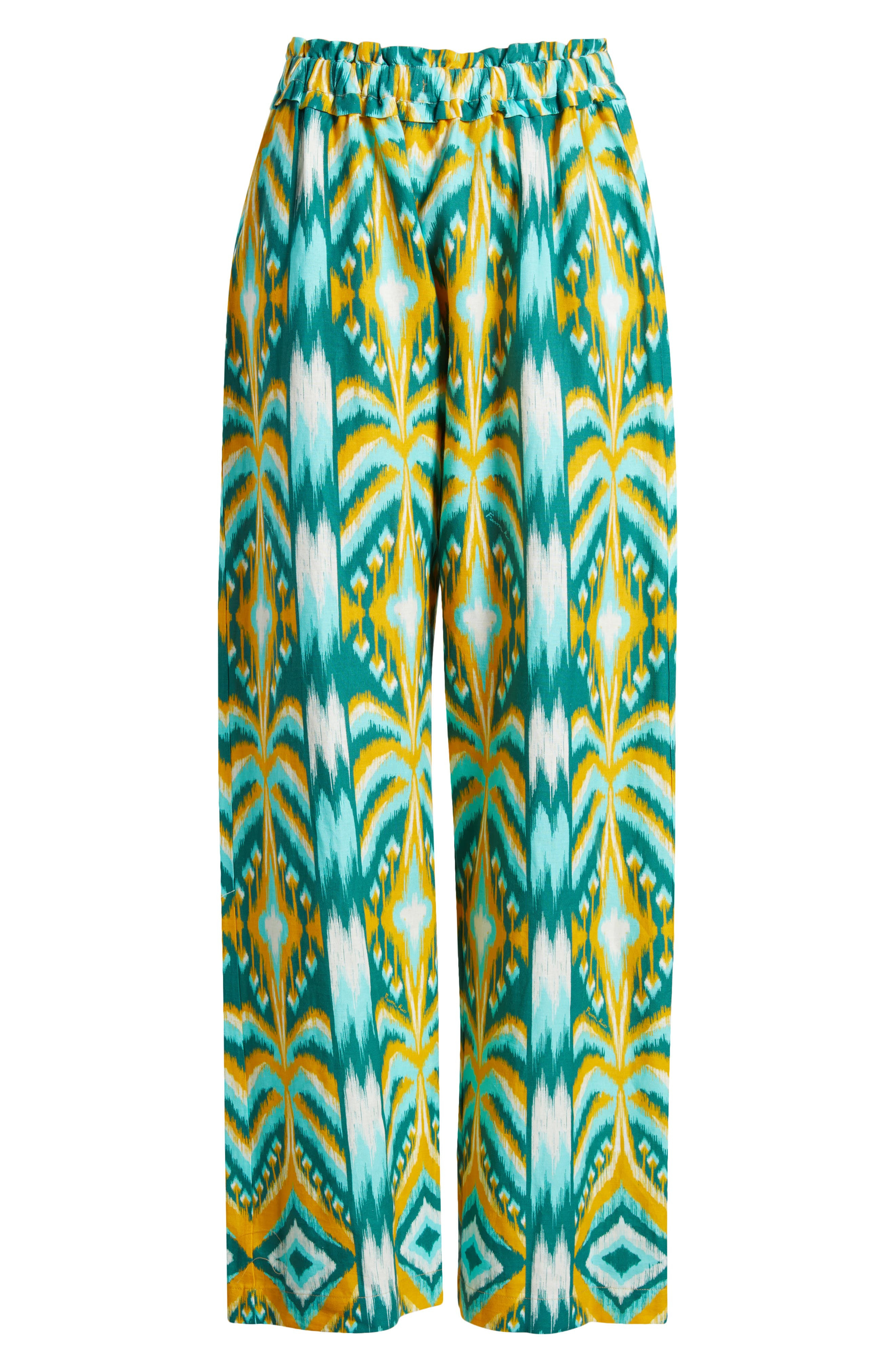 FARM Rio Tropical Tapestry Wide Leg Linen Blend Pants in Off-White at Nordstrom - 5
