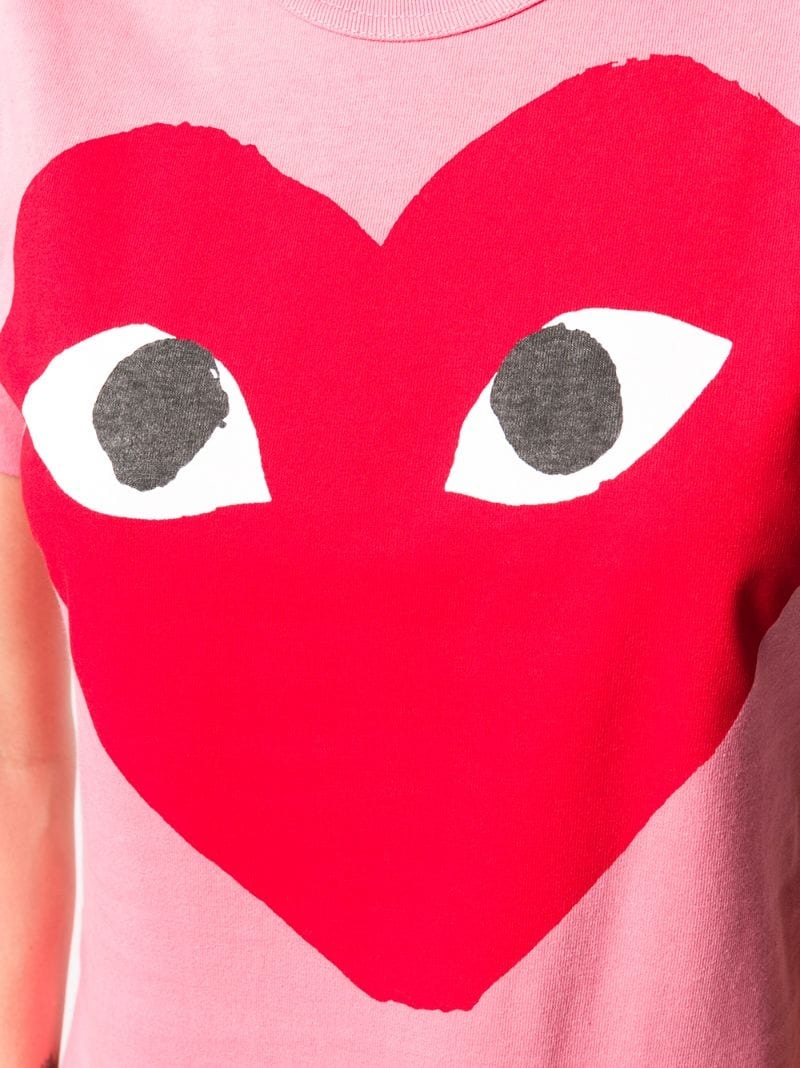 heart print round neck T-shirt - 5