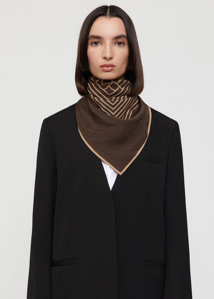 Centered monogram silk scarf dark brown - 5