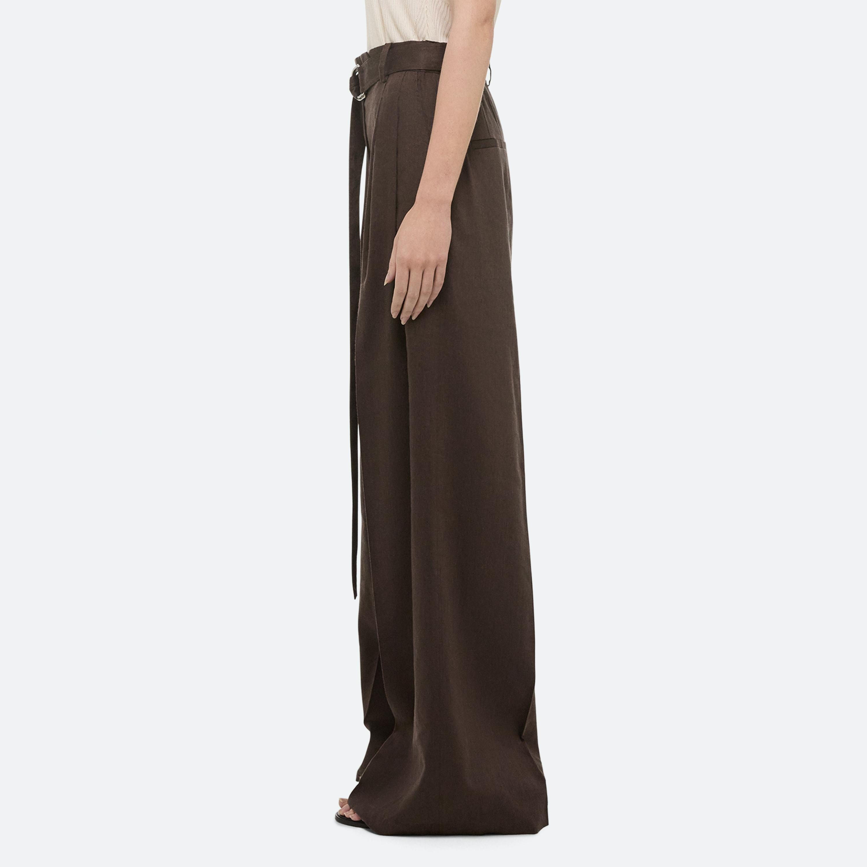 LINEN PLEATED WIDE TROUSERS - 4