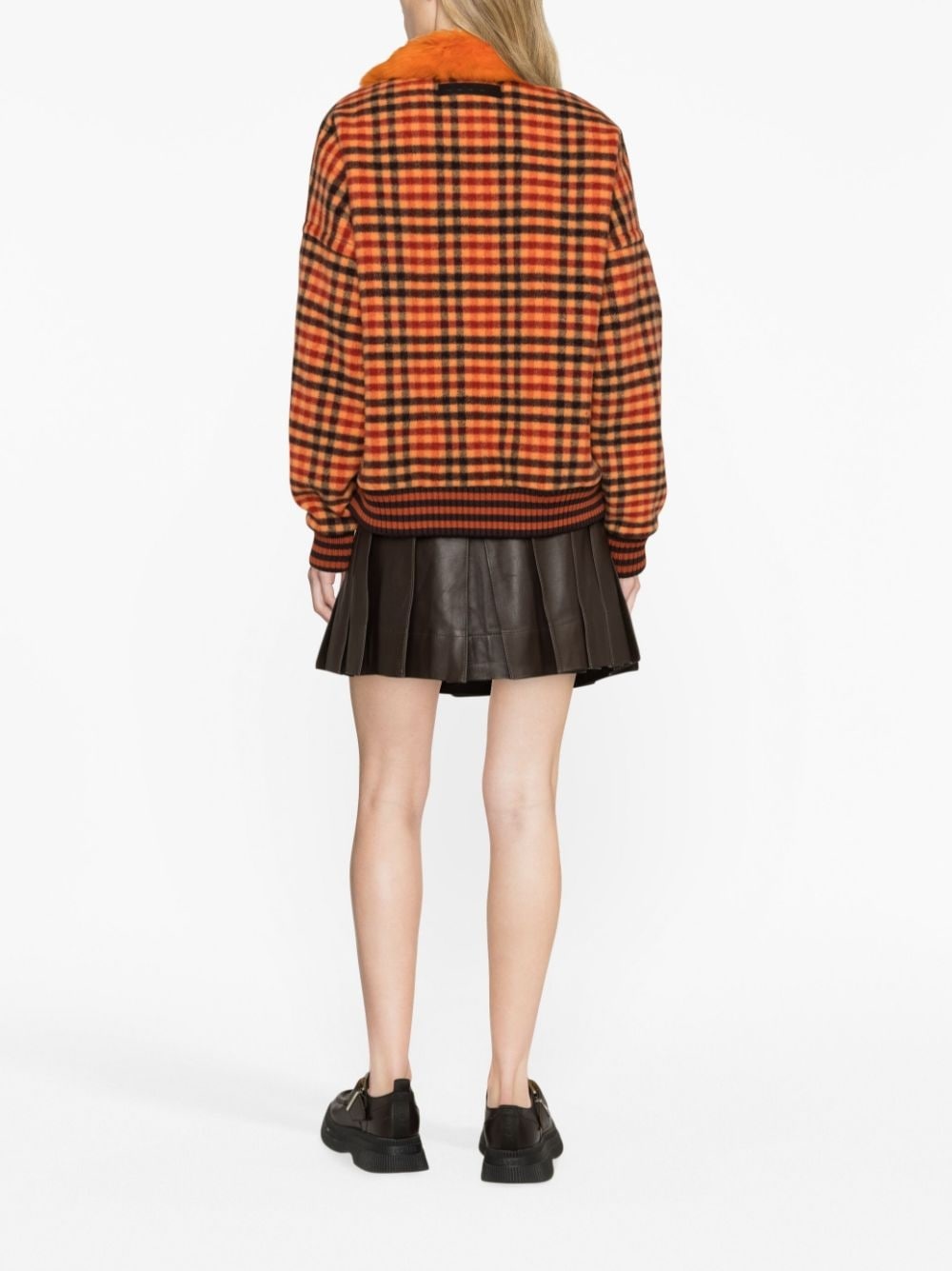 shearling-trim checked bomber jacket - 4