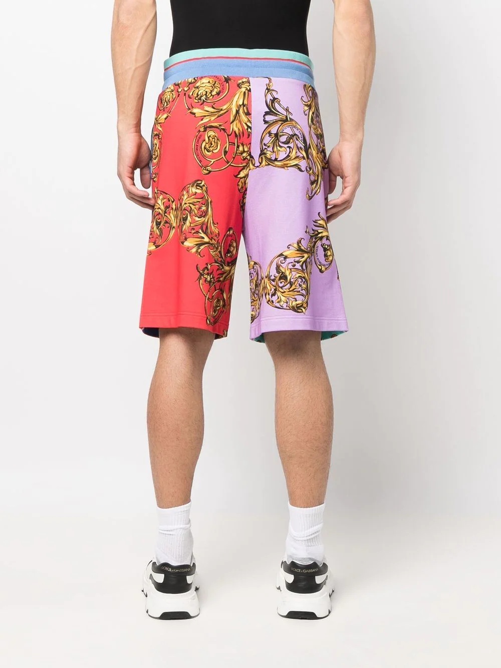 baroque-print colour-block shorts - 4