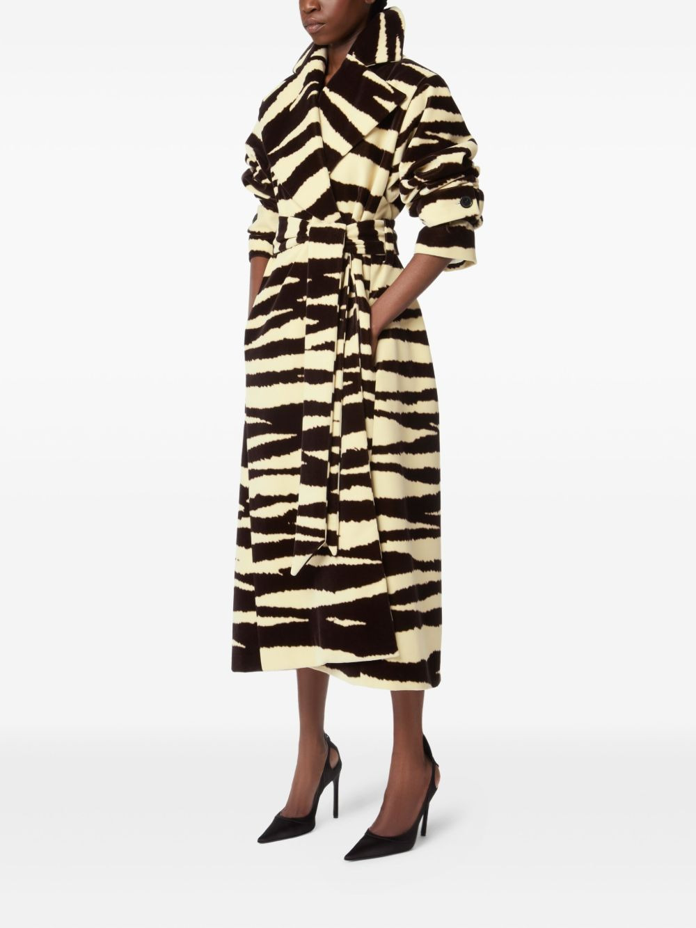 zebra-print belted coat - 3