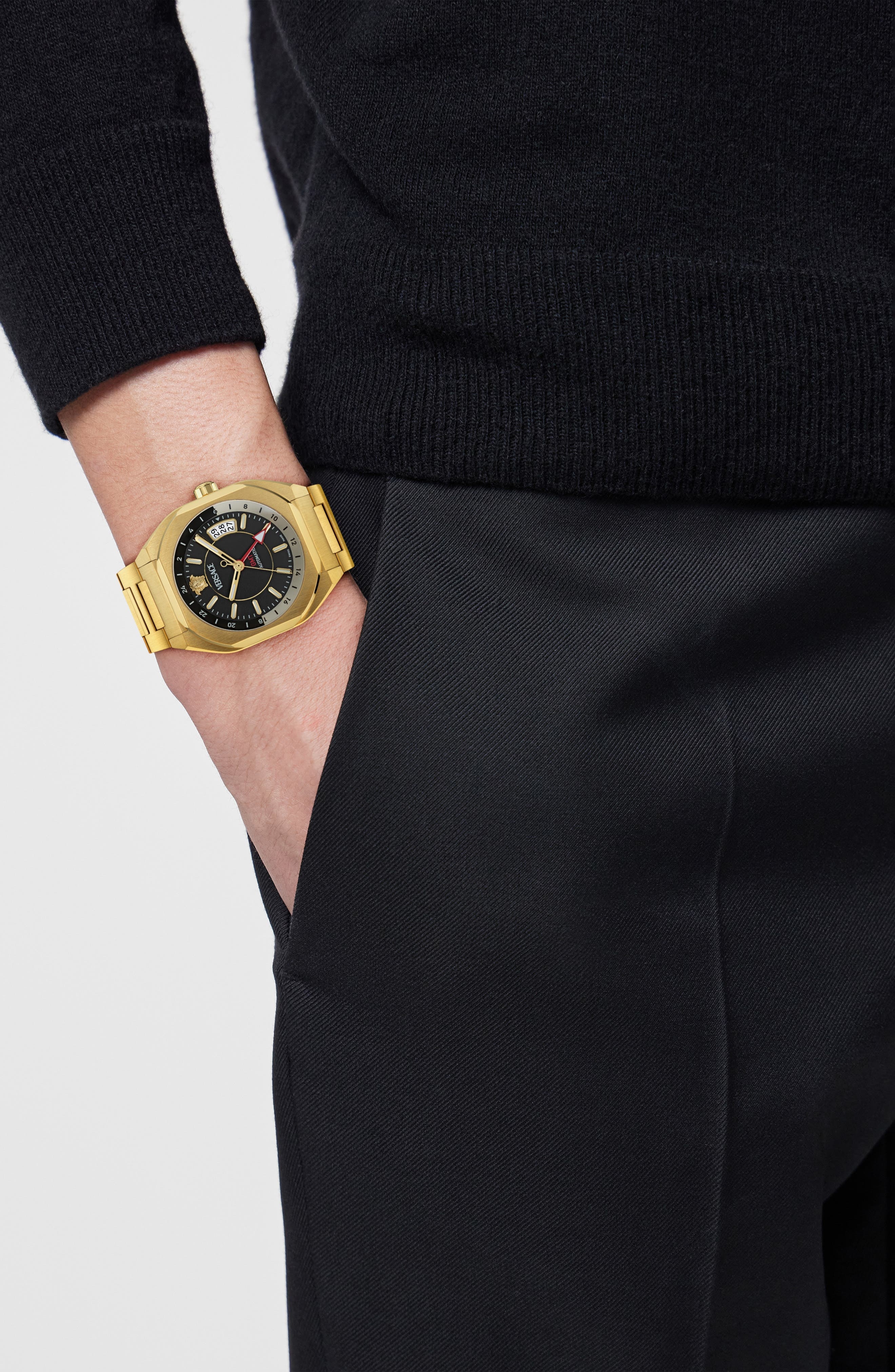 Versace V-Contempo GMT Bracelet Watch, 40mm in Ip Yellow Gold at Nordstrom - 2