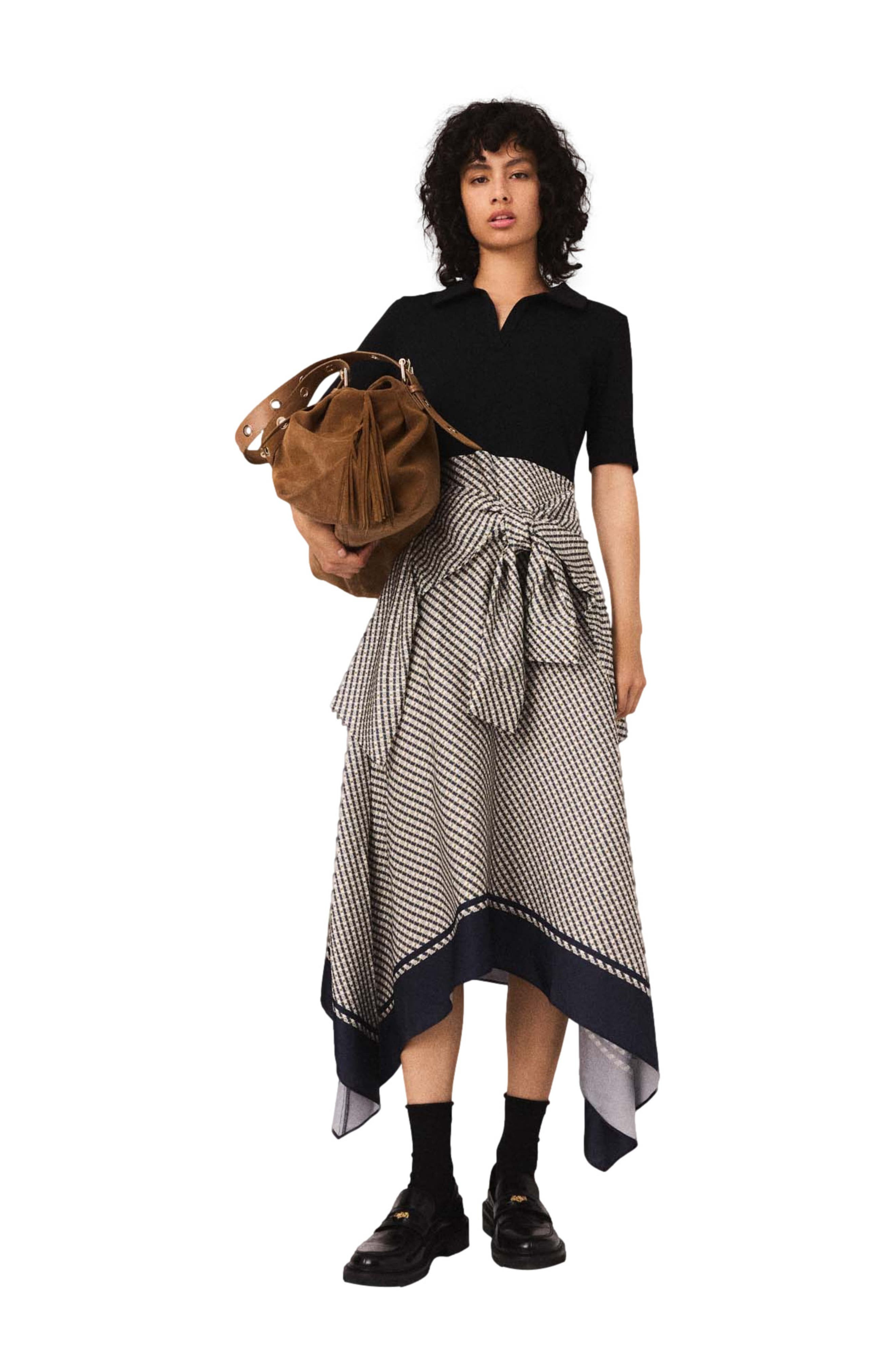 maje Printed two-tone dress in Ecru Print-Tie at Nordstrom - 1