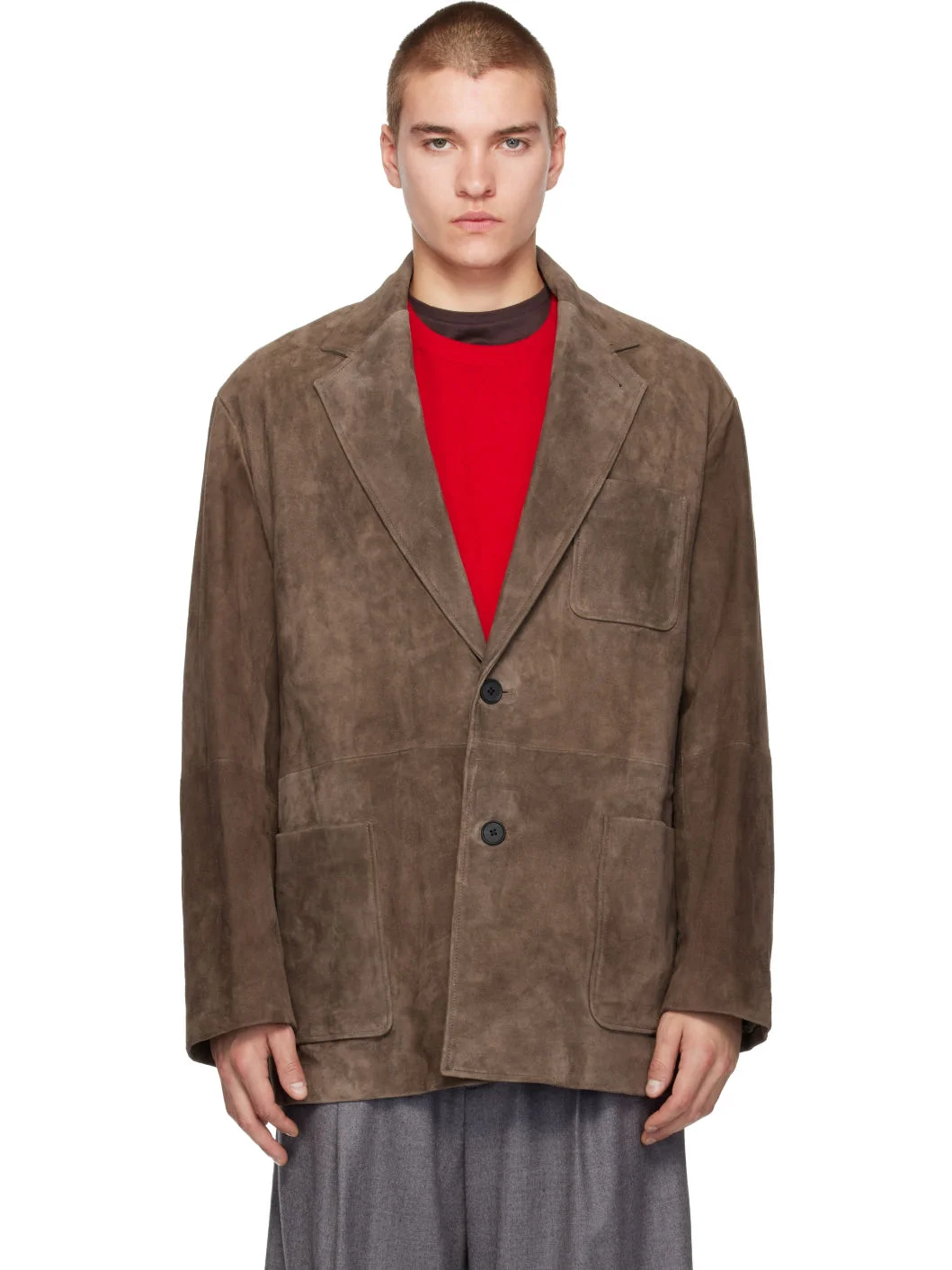 Brown Goat Suede Blazer - 1