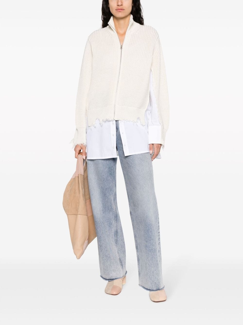distressed-finish shirt-underlayer jumper - 2