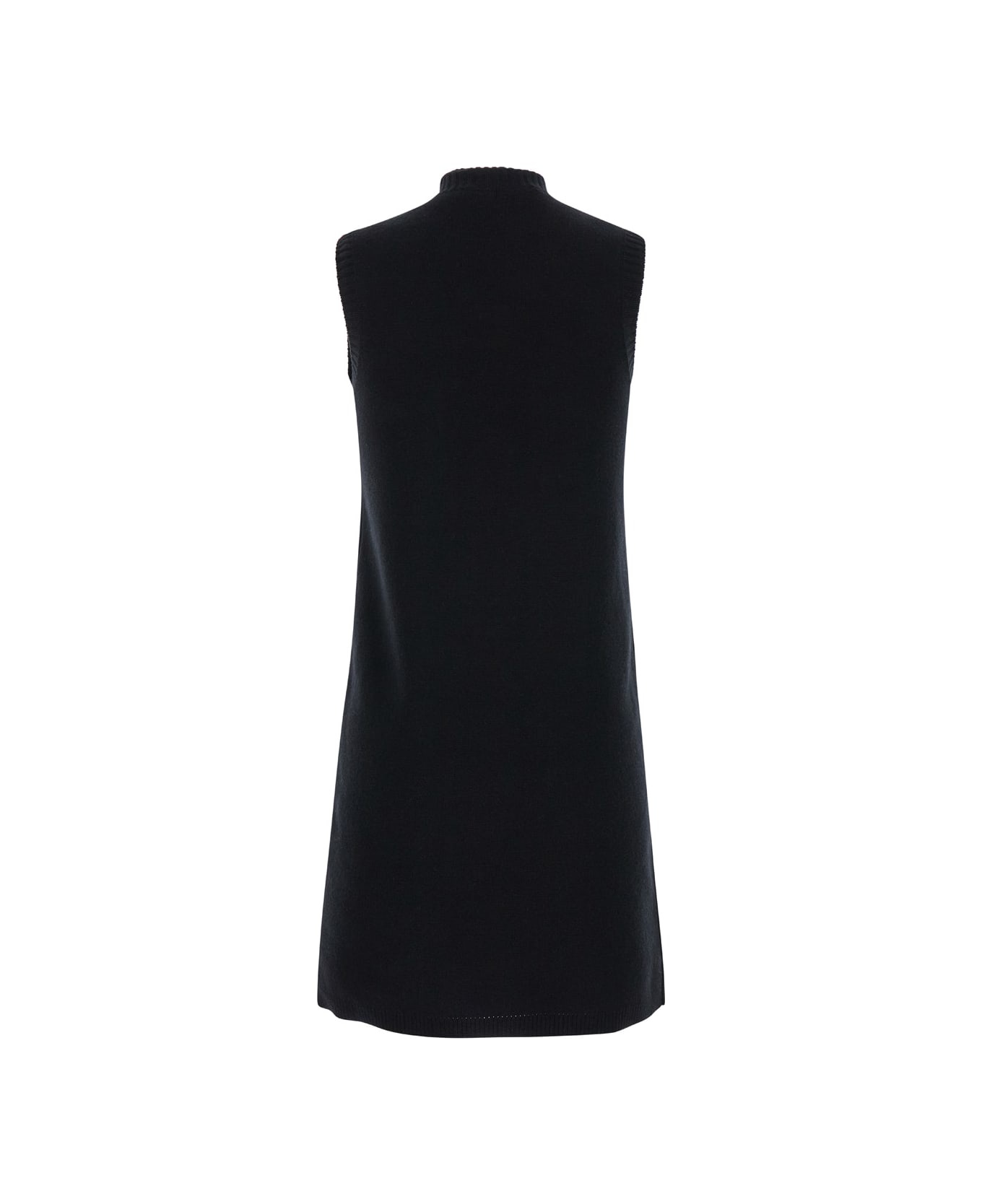 Black Mini Sleeveless Dress With Medusa Detail In Knit Woman - 2