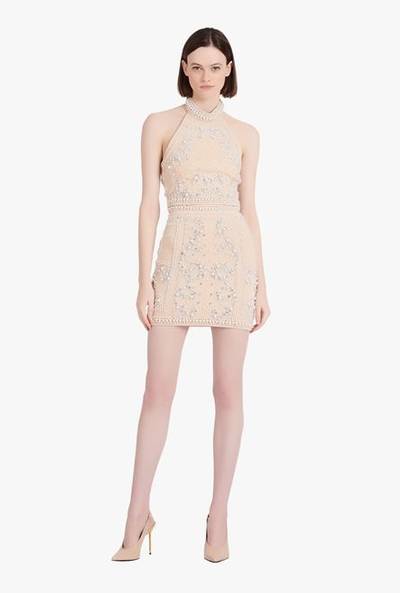 Balmain Short embroidered light nude high-waisted skirt outlook