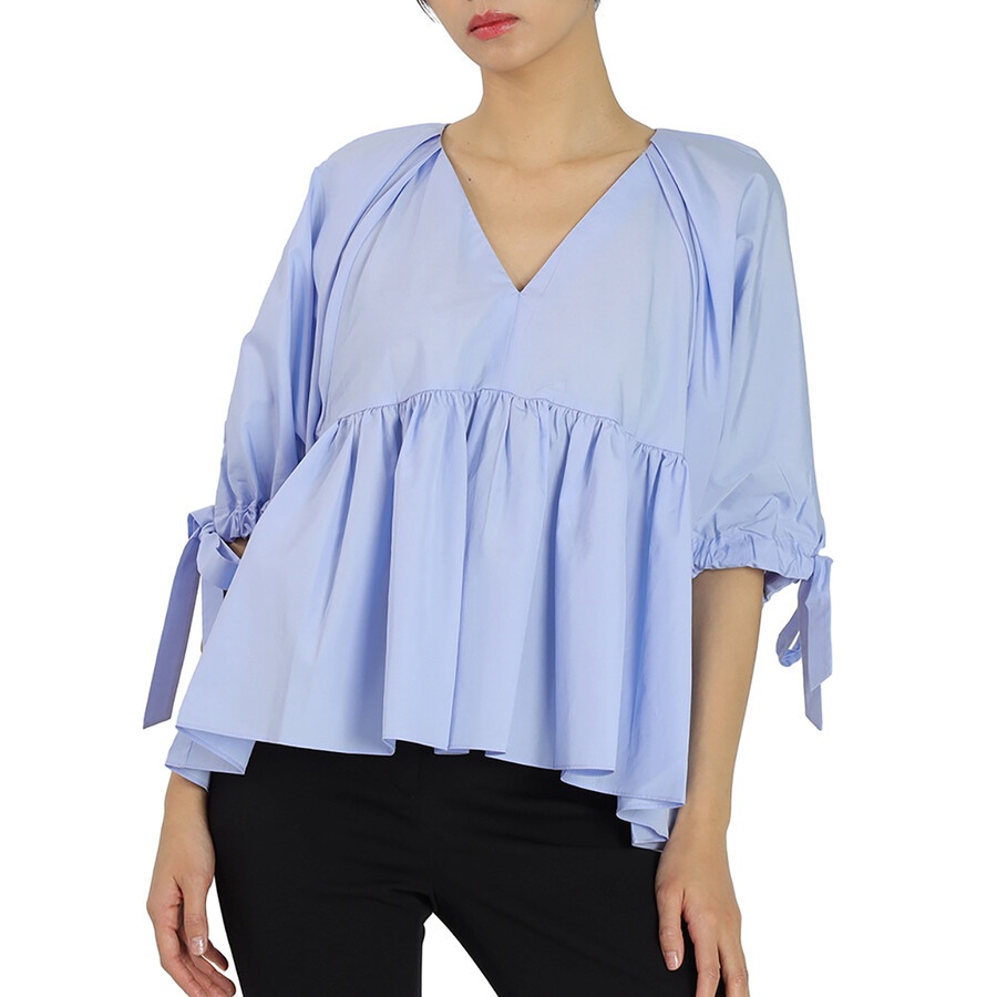 3.1 Phillip Lim Ladies Blue V Neck Cotton Poplin Top - 3