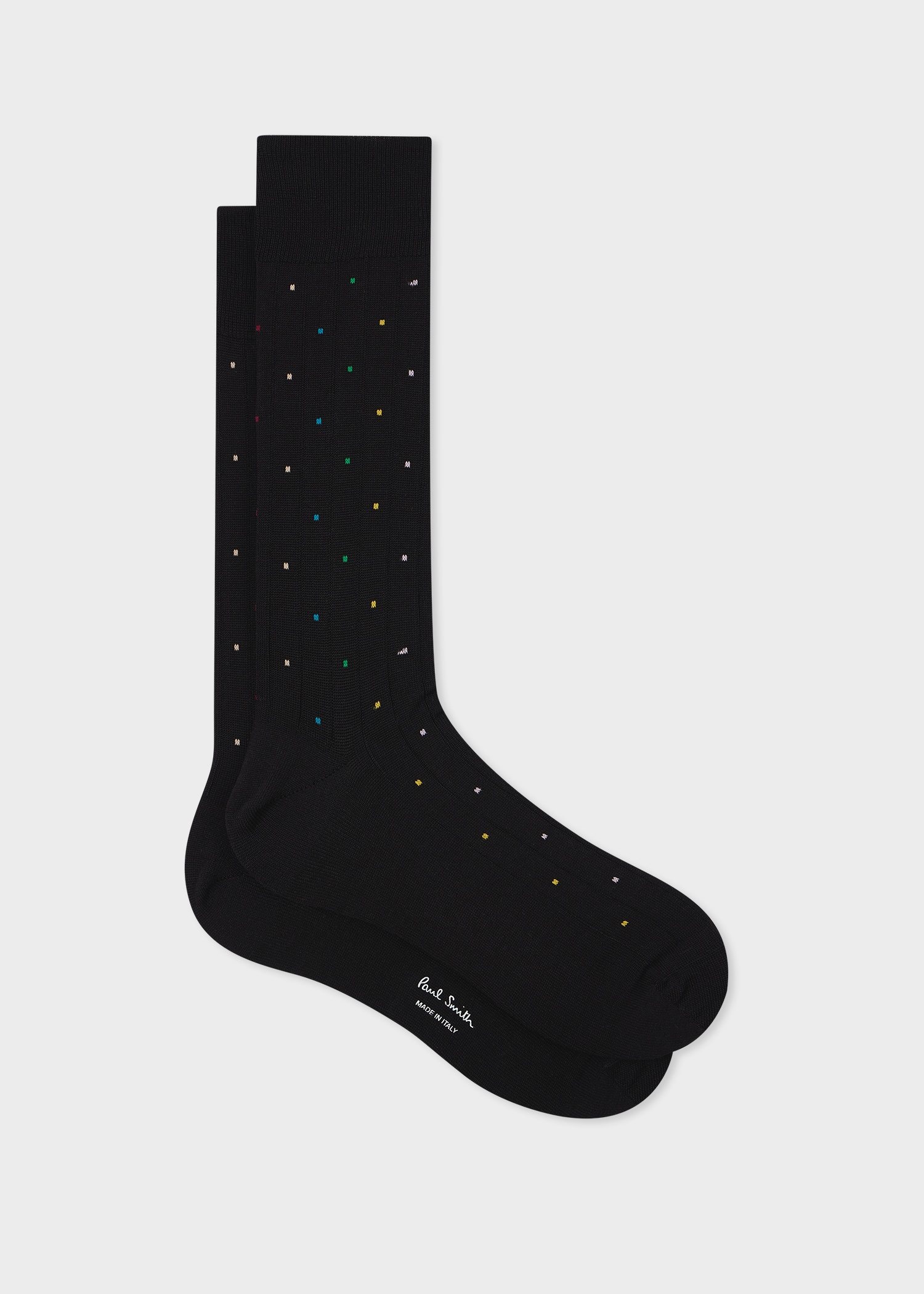 Black Cotton-Blend Multi Colour Polka Dot Socks - 1