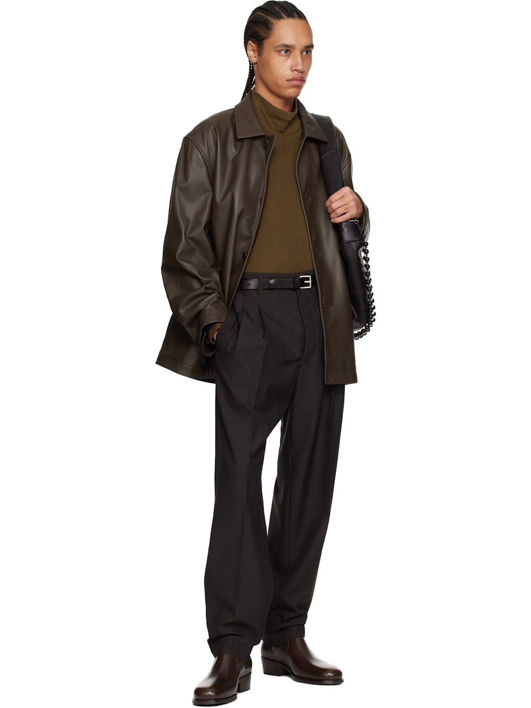 Brown Relaxed Leather Jacket - 5