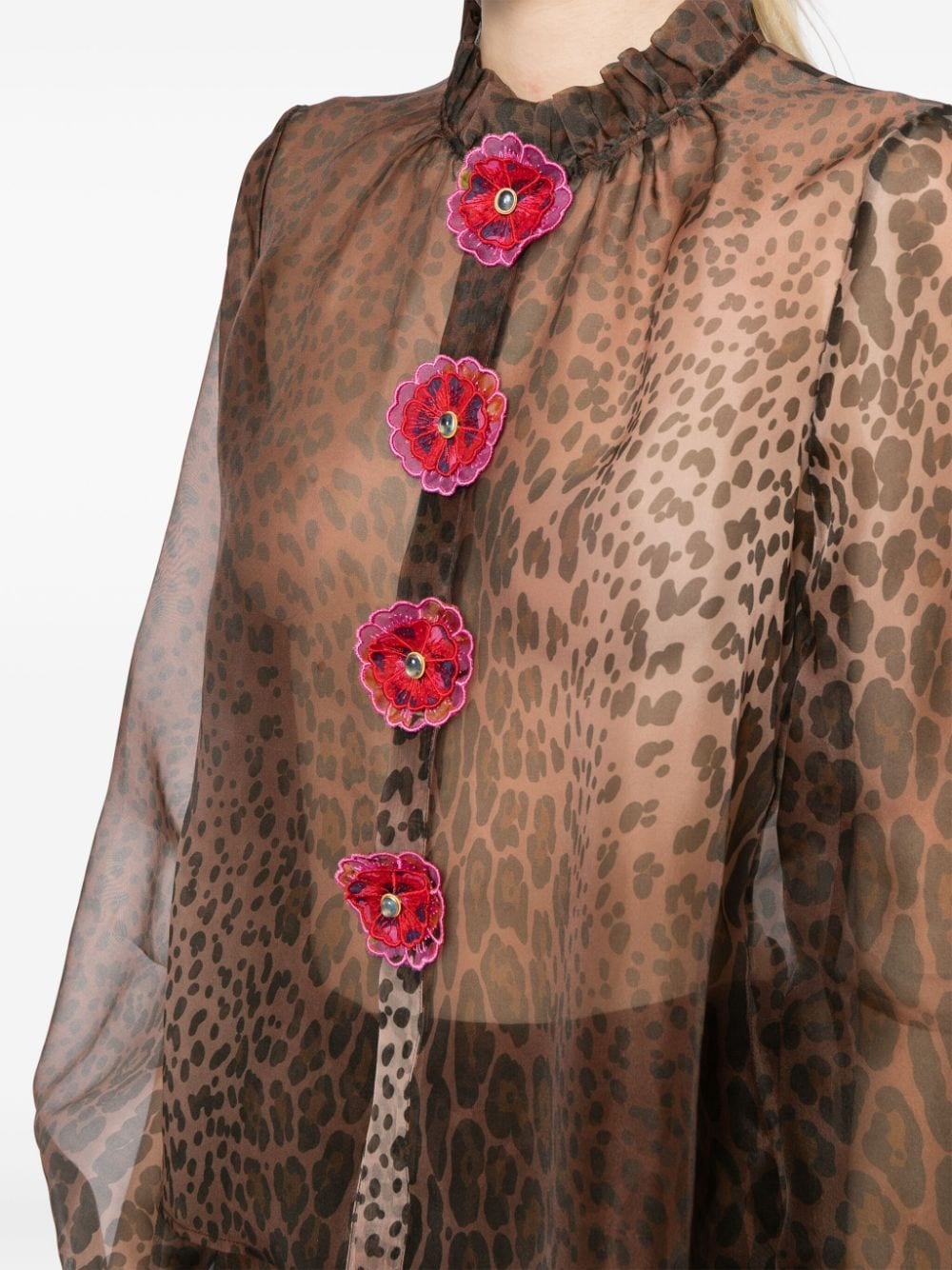 leopard-print silk blouse - 5