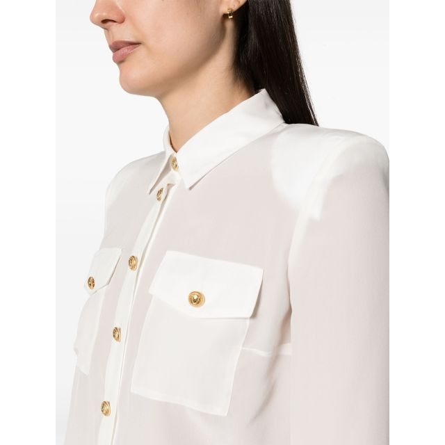 White embossed-buttons silk shirt - 5