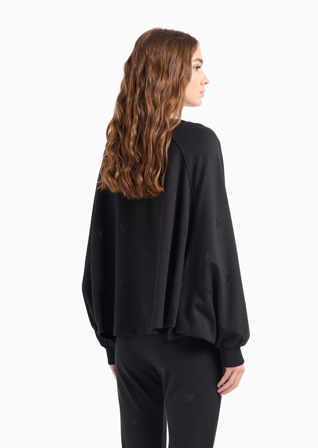 Oversized sweatshirt in interlock jersey with all-over rhinestoned eagles - 3