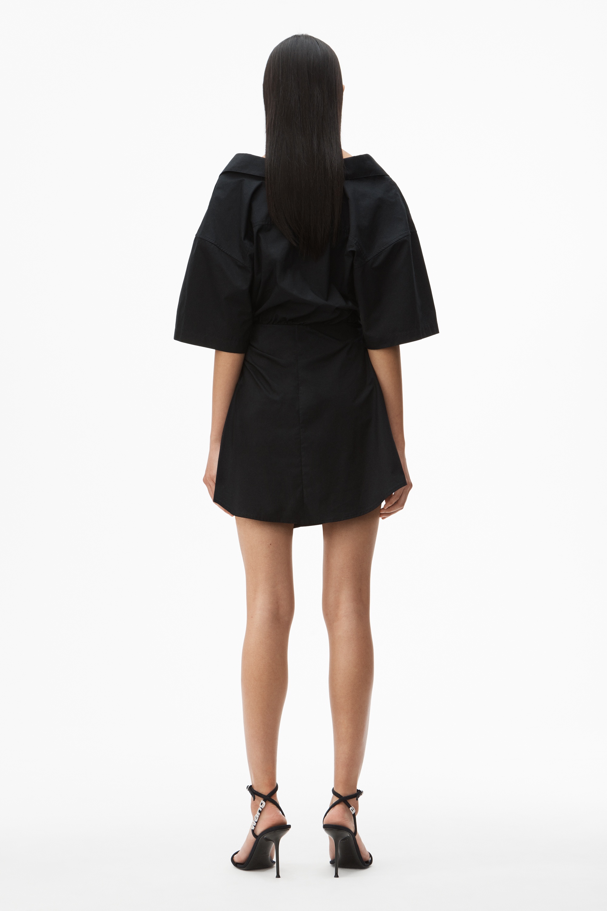 GATHERED DRESS IN COTTON SHIRTING - 5