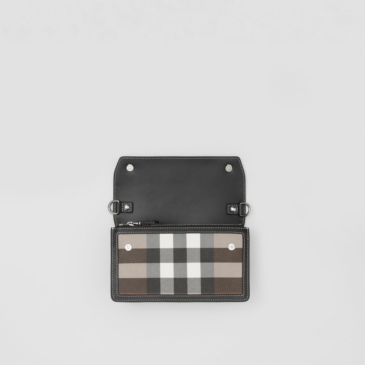 Check and Leather Crossbody Bag - 11