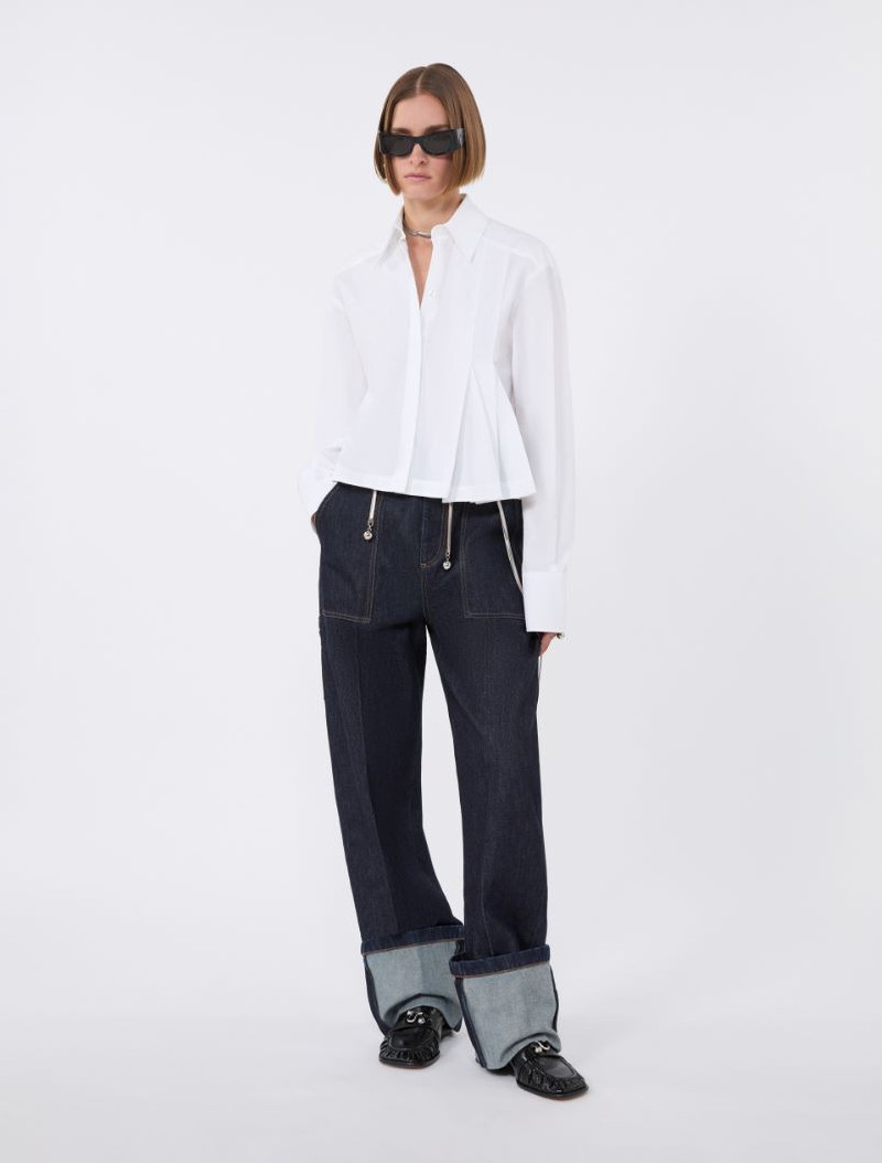 Sportmax Cropped poplin shirt with asymmetrical pleats - optical white outlook