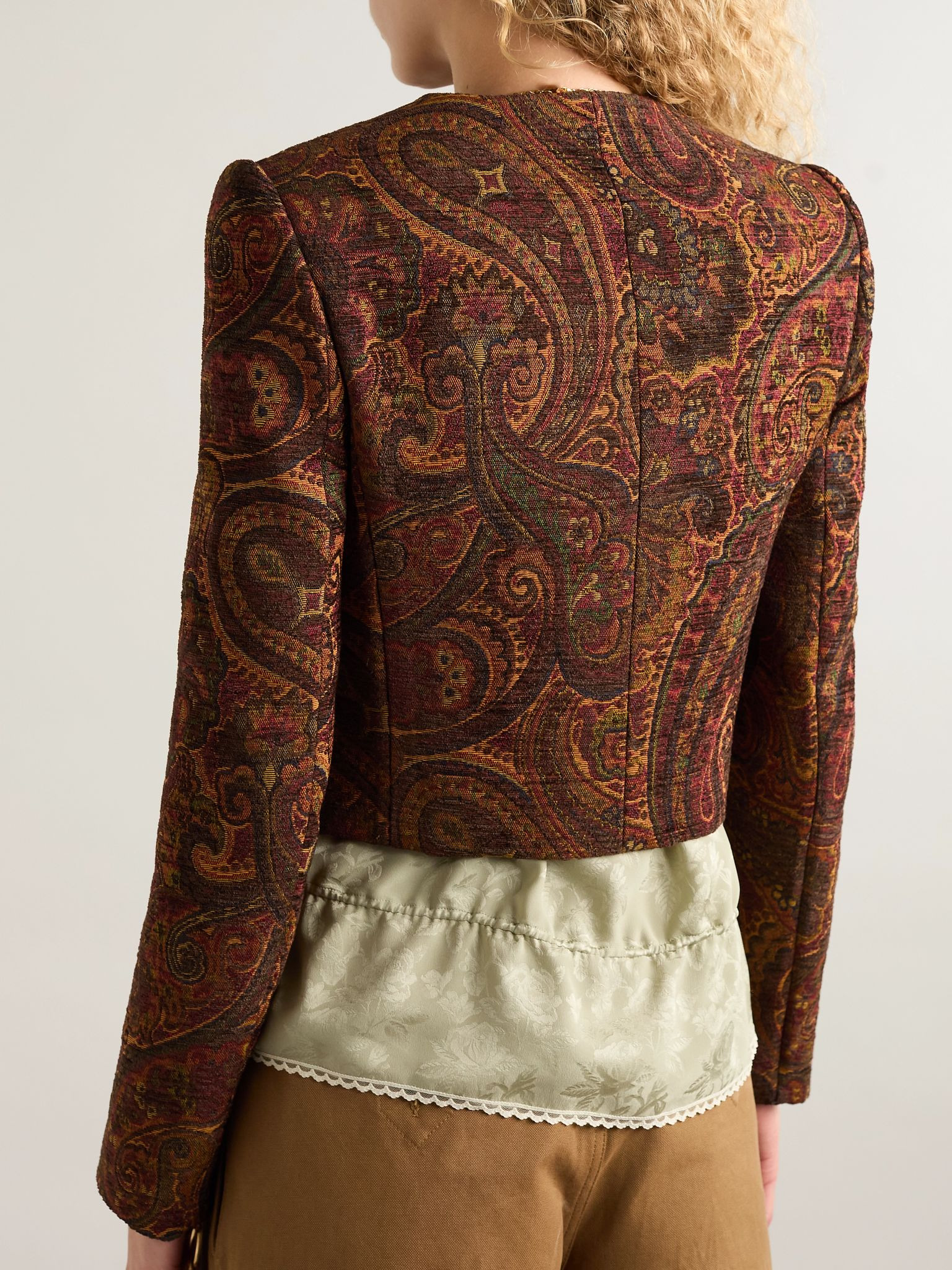 Cropped jacquard jacket Brown - 4
