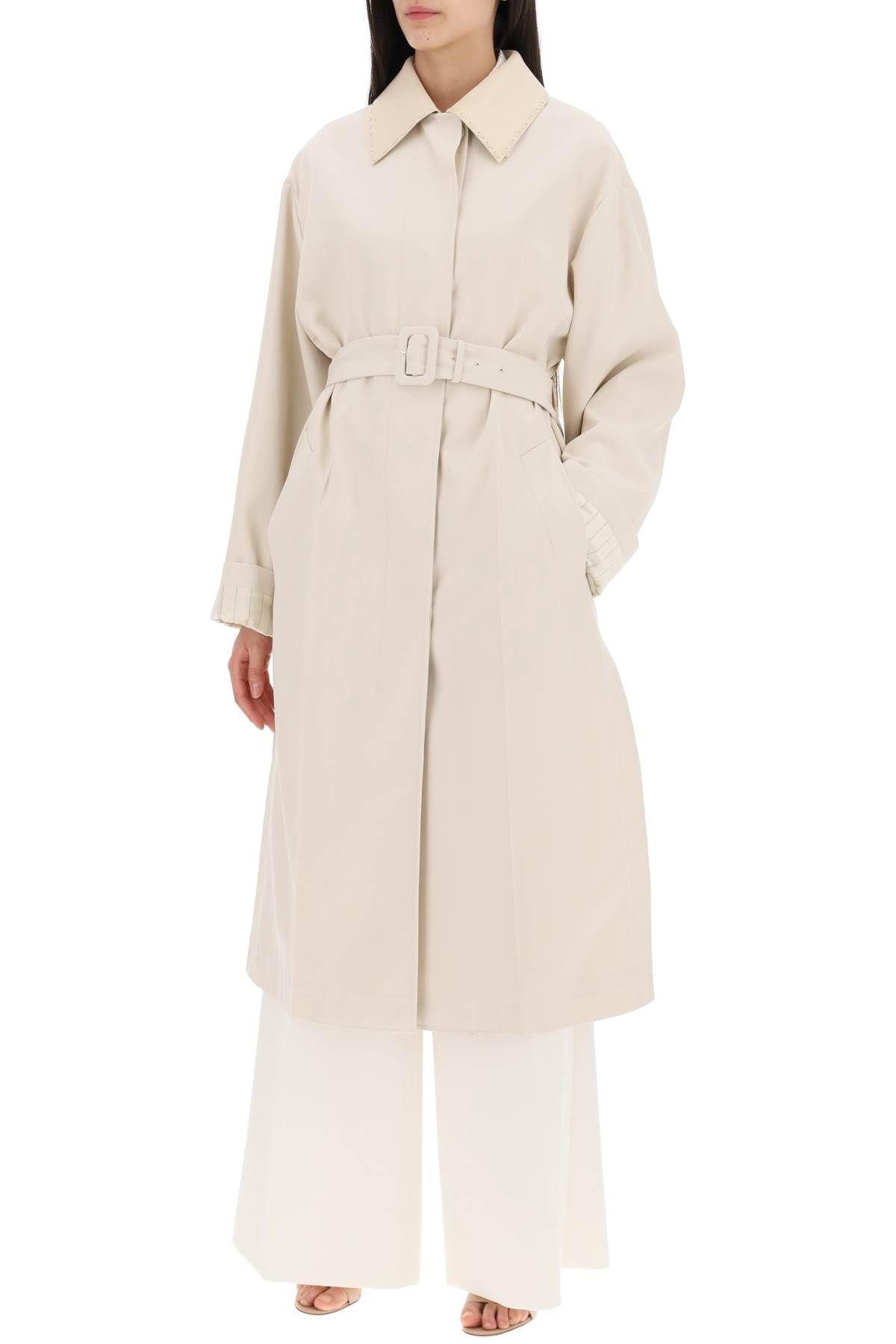 【送関込】FENDI☆trench coat with removable leather collar Fendi Trench Coat With Removable Leather Collar In White