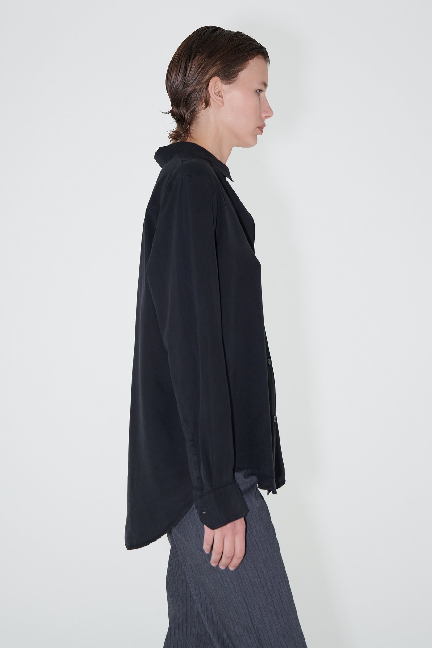 Line Shirt Black Fine Silk - 4