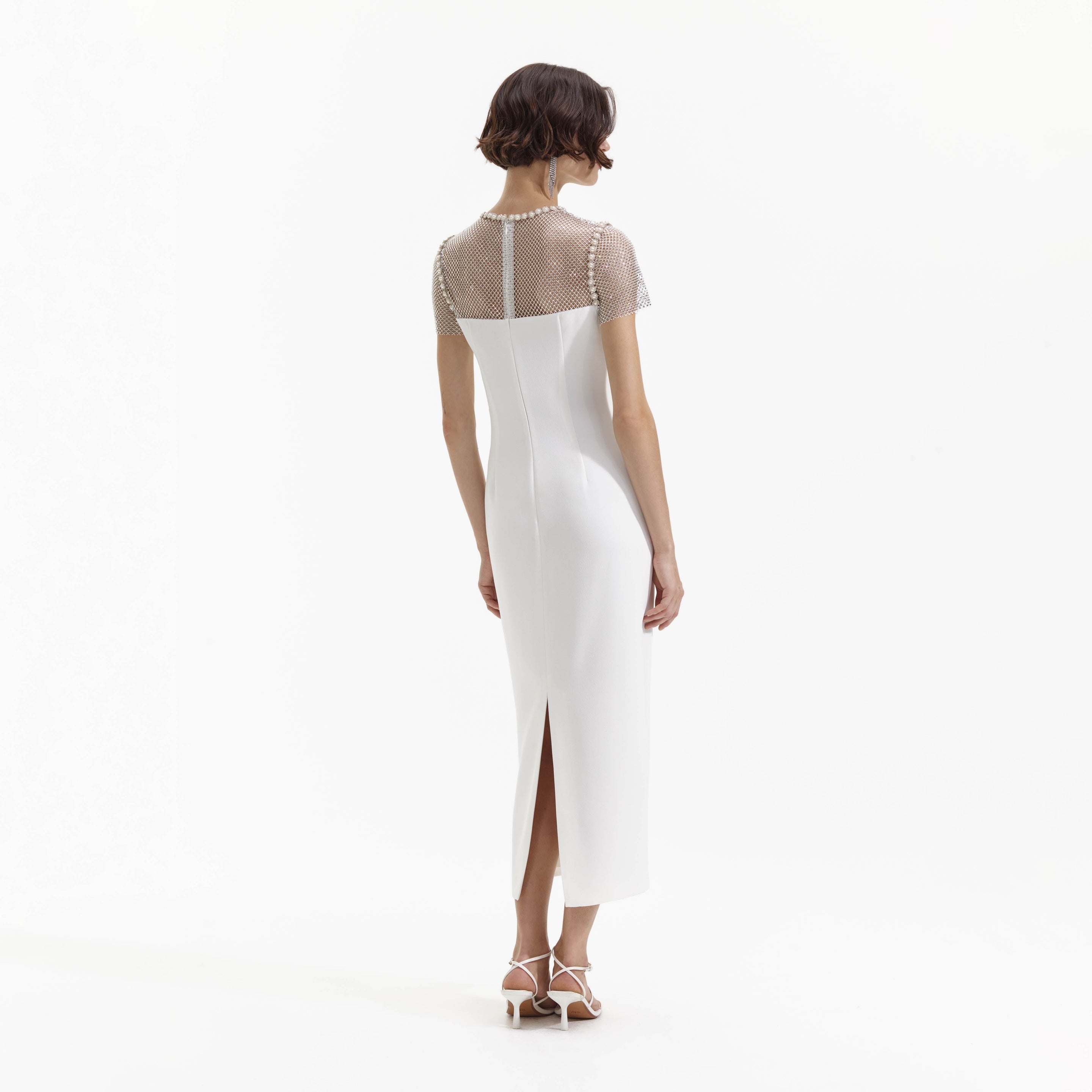 White Diamante Crepe Midi Dress - 3