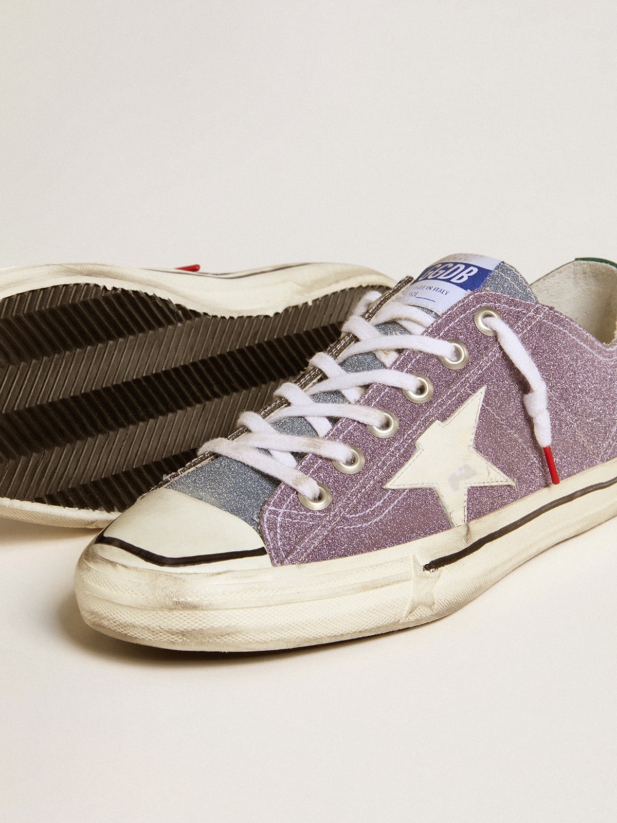 Men’s V-Star LAB in lilac leather and glitter with white star and silver glitter tongue - 3