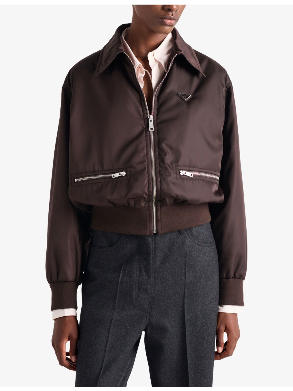 Re-Nylon Pointed-Collar Blouson Jacket - 3