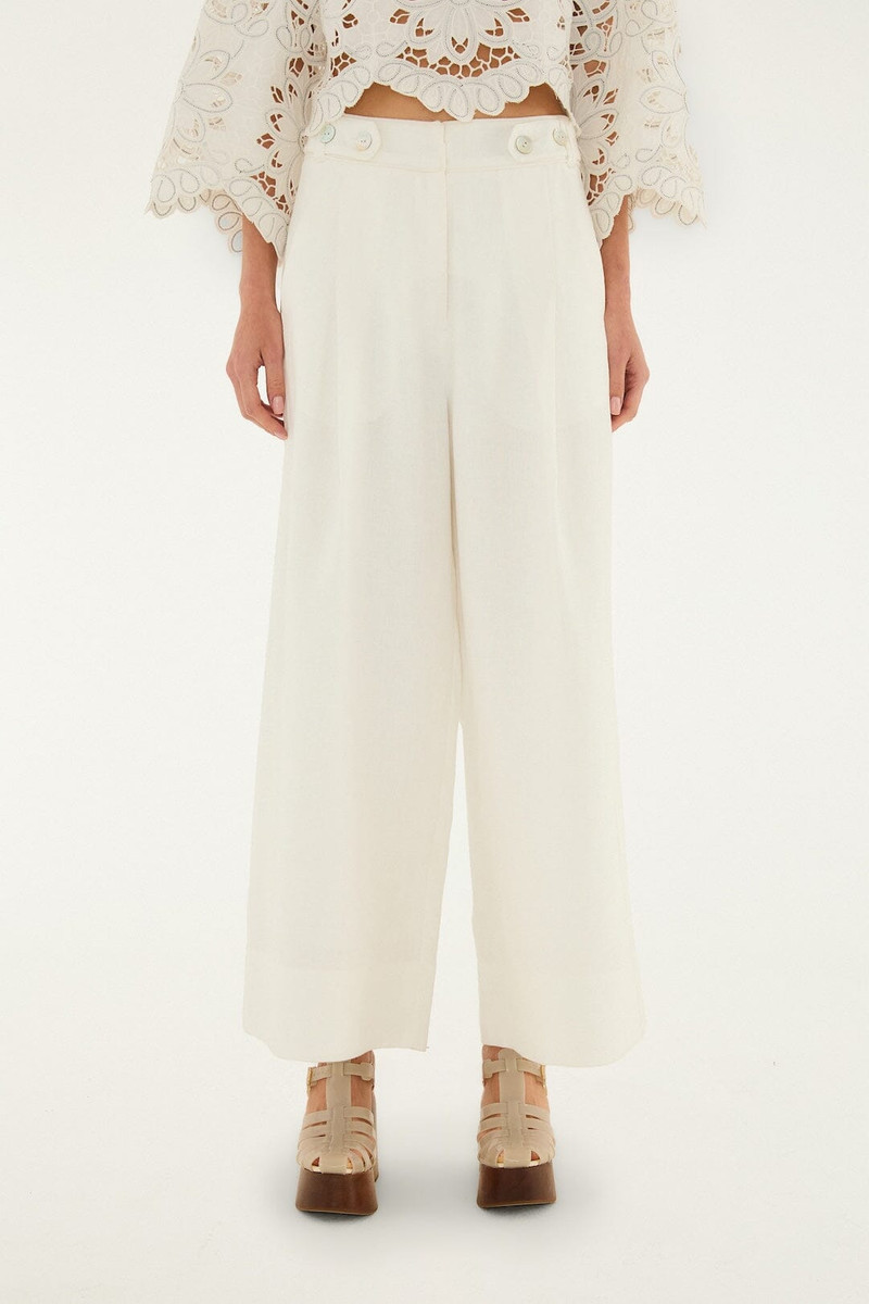 FARM RIO Off-White High Waisted Euroflax Premium Linen Pants outlook