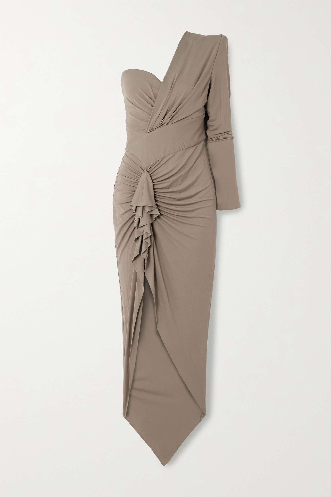 Asymmetric one-sleeve ruffled stretch-jersey maxi dress - 1