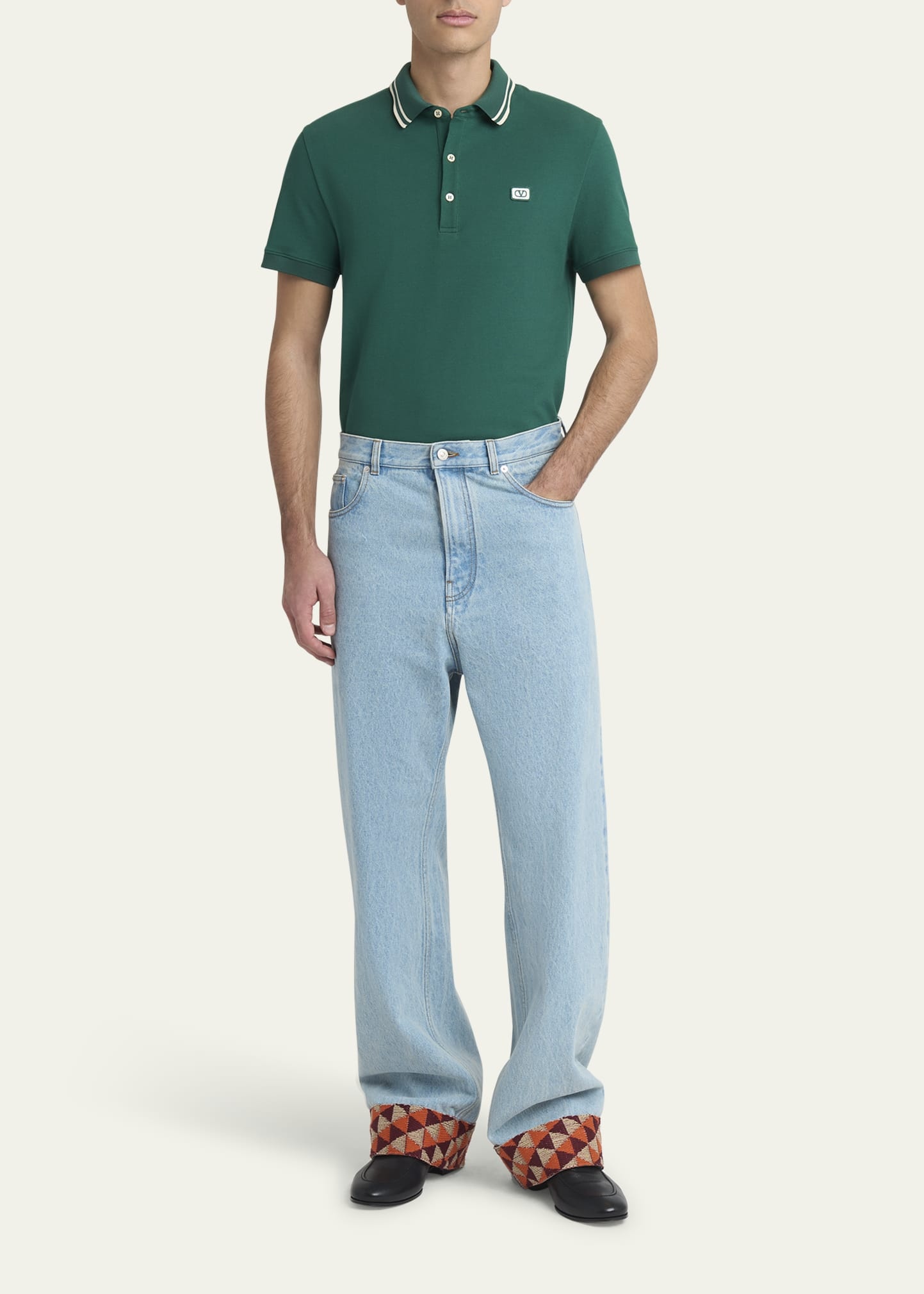 Men's Wide-Leg Jeans with Embroidered Cuffs - 2