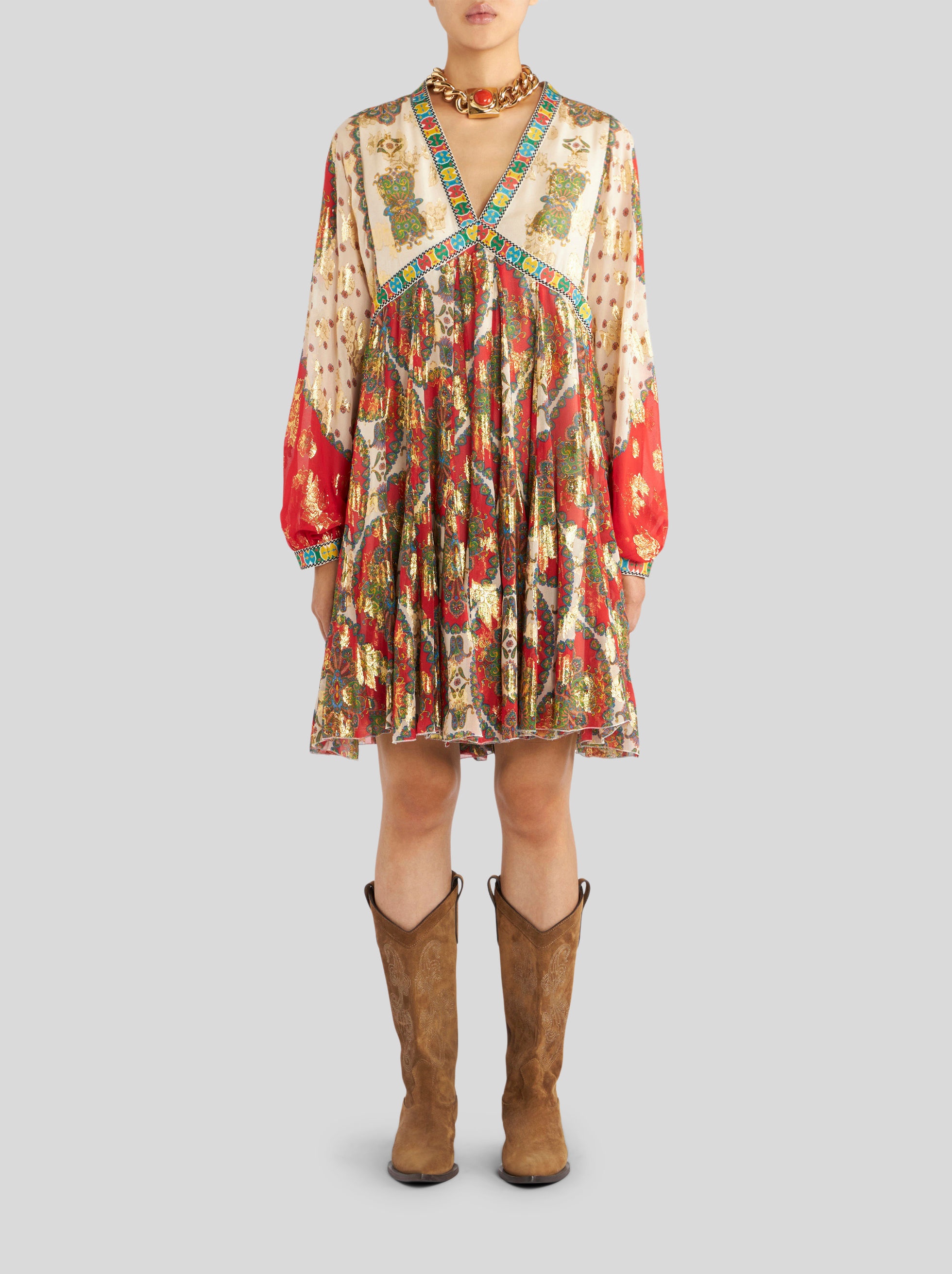 FLORAL PAISLEY PRINT SILK DRESS - 3