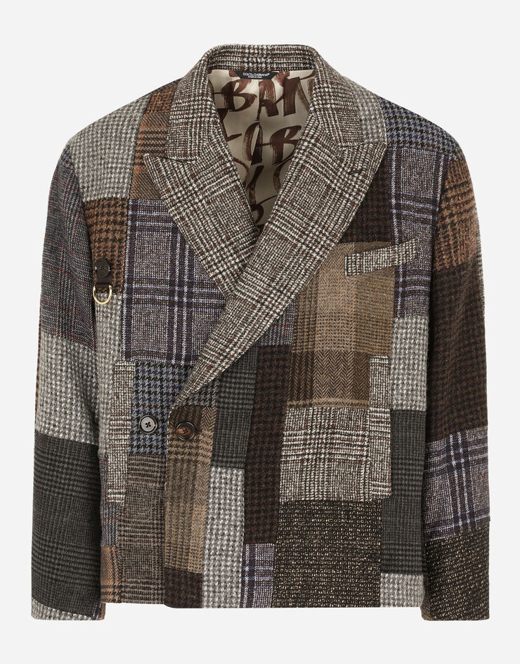 Double-breasted wool patchwork jacket - 3