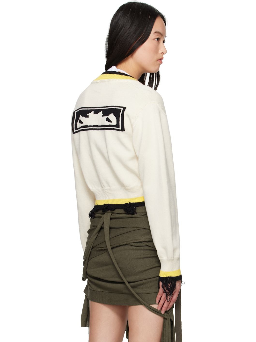 Off-White Cropped V-neck Sweater - 3