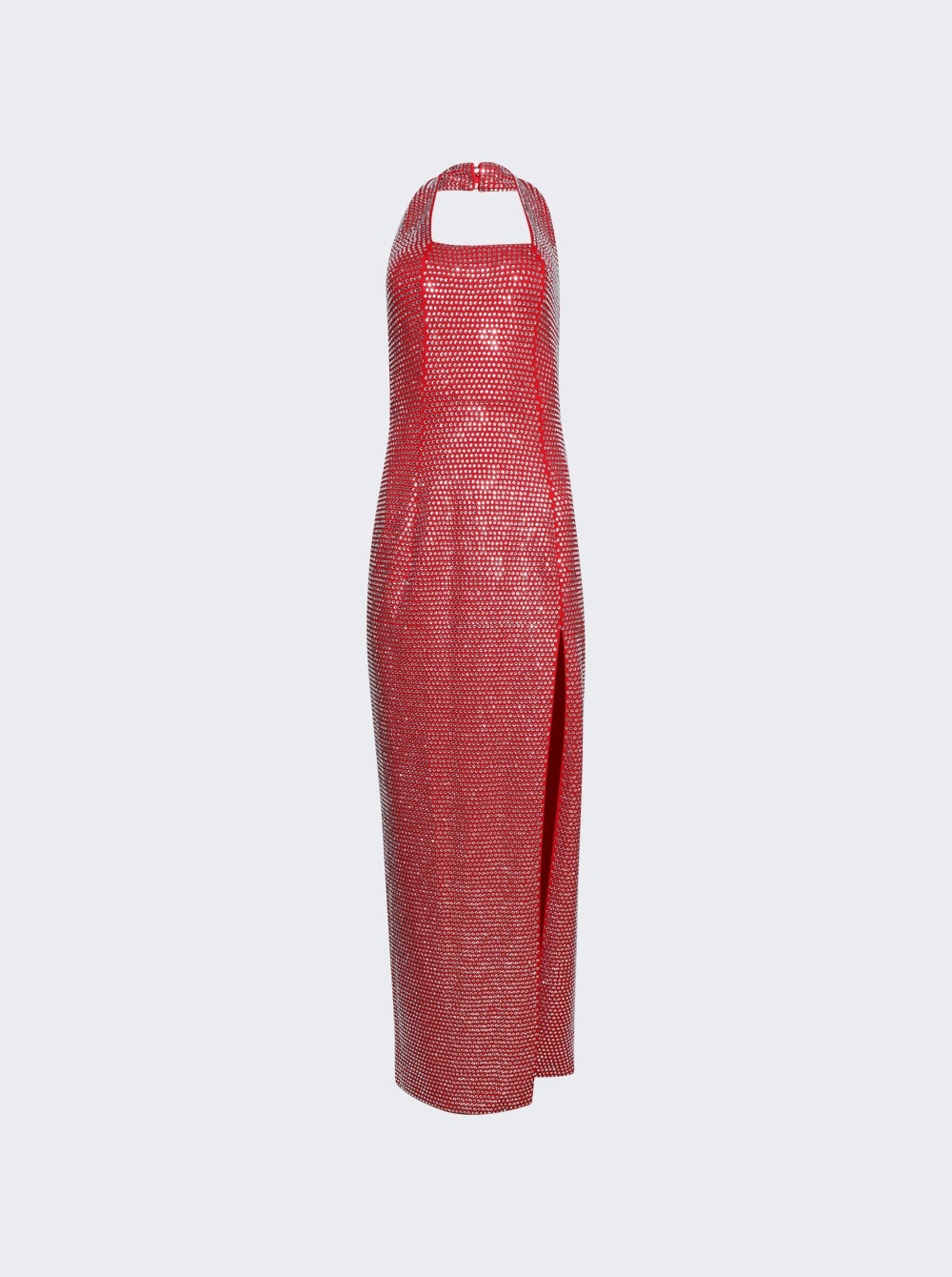 Crystal Embellished Halter Slit Gown Carmine - 1