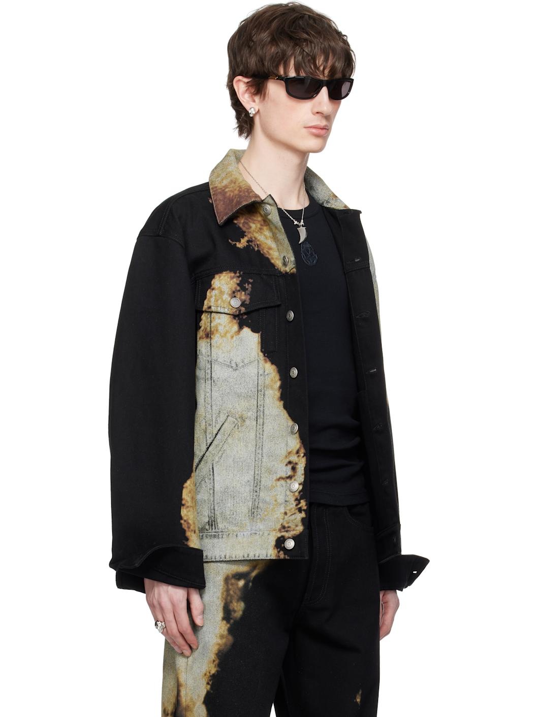 Black & Gray Abstract Print Denim Jacket - 2
