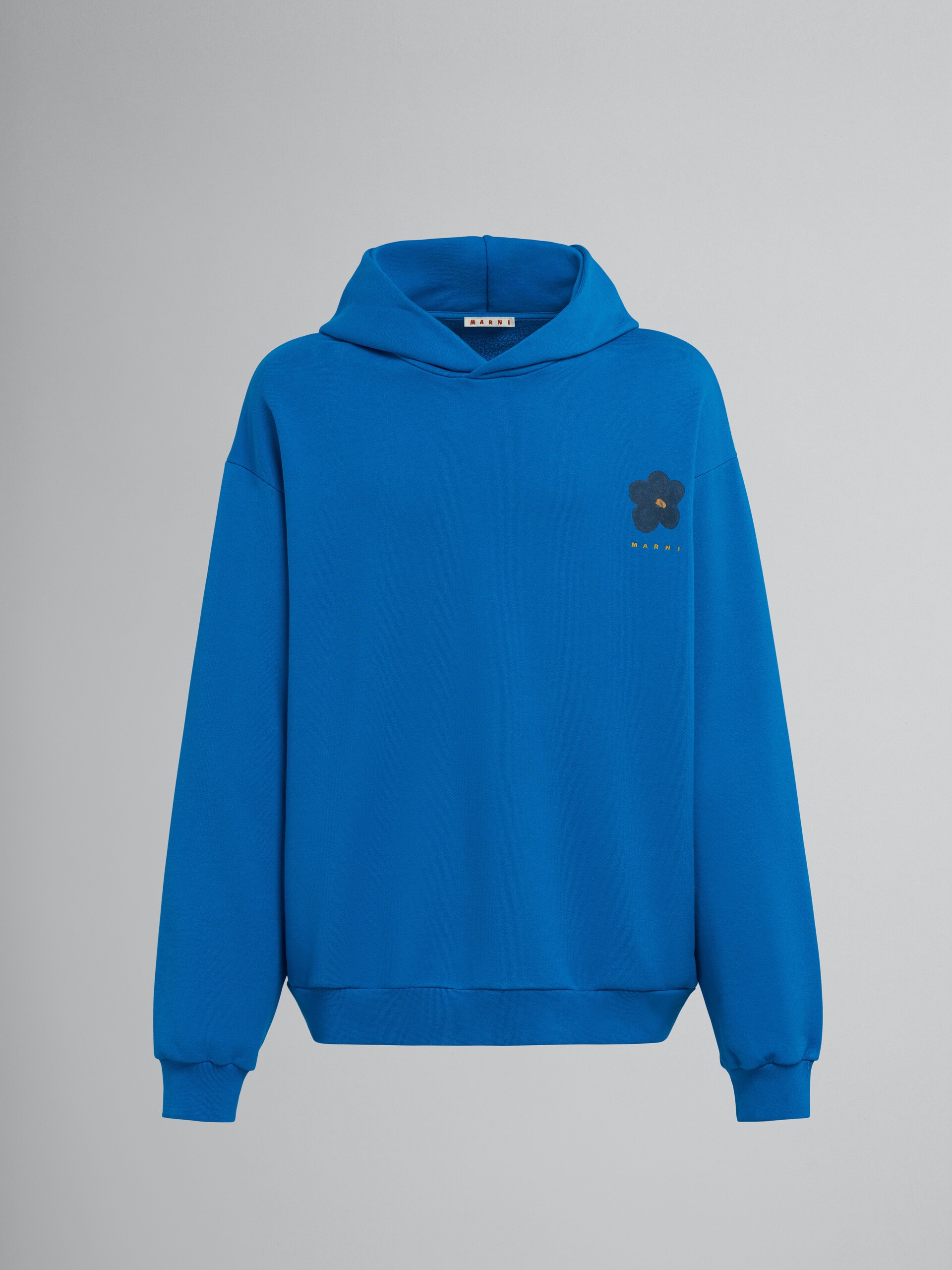 BLACK DAISY PRINT BLUE COTTON HOODED SWEATSHIRT - 1