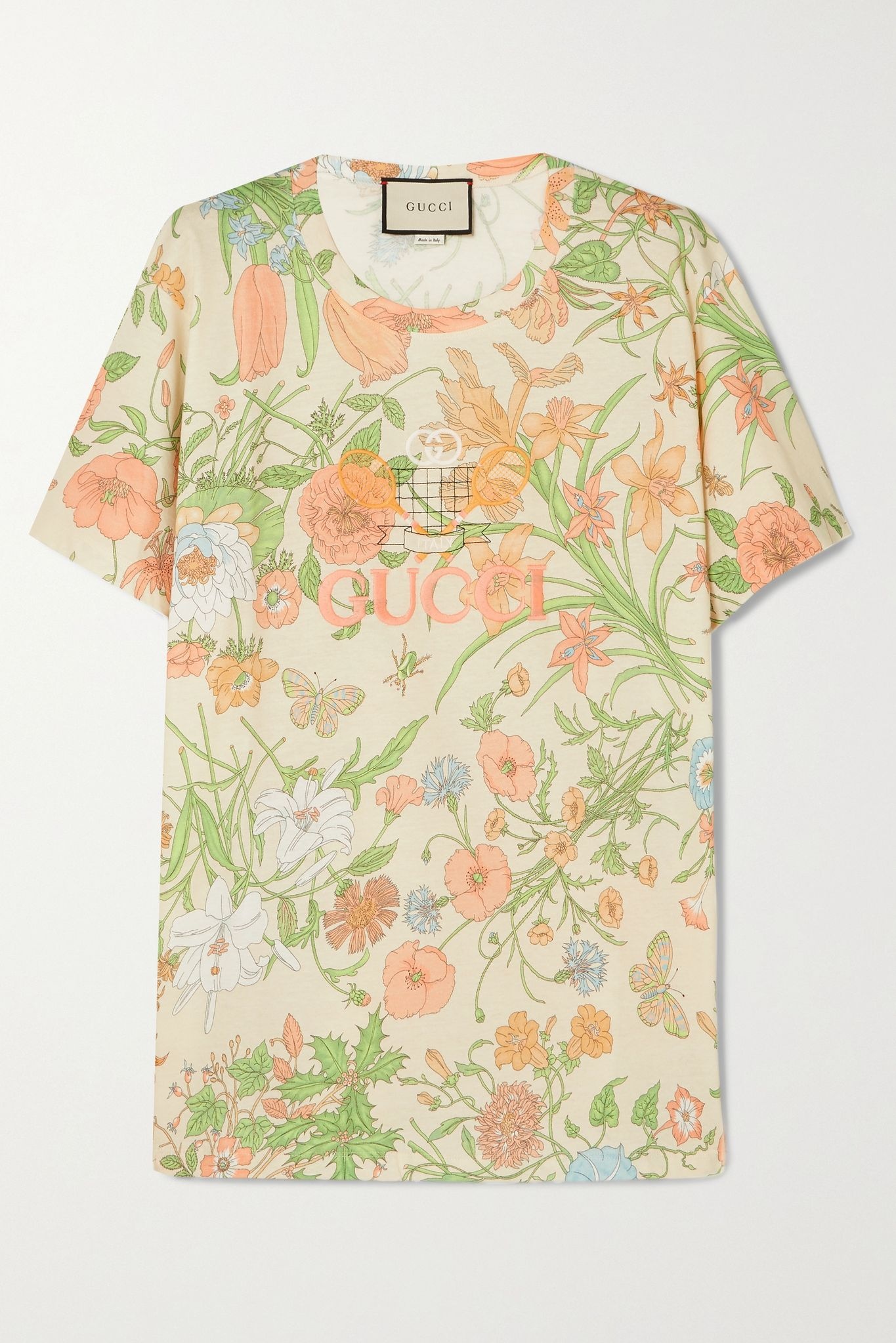 Embroidered floral-print cotton-jersey T-shirt - 1