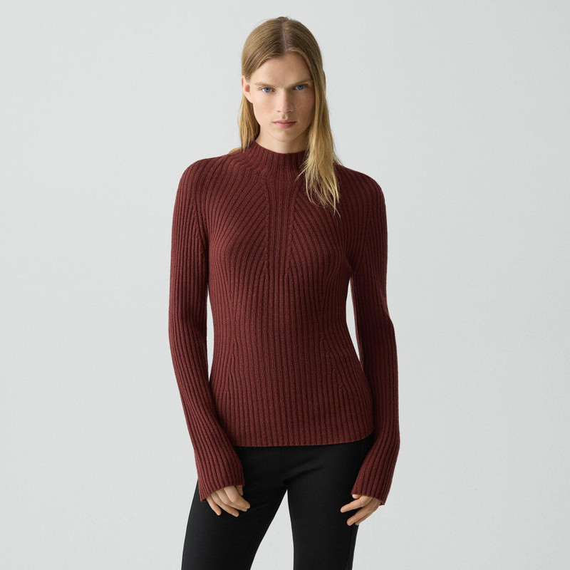 Ribbed Mock Neck Sweater in Cashmere 2