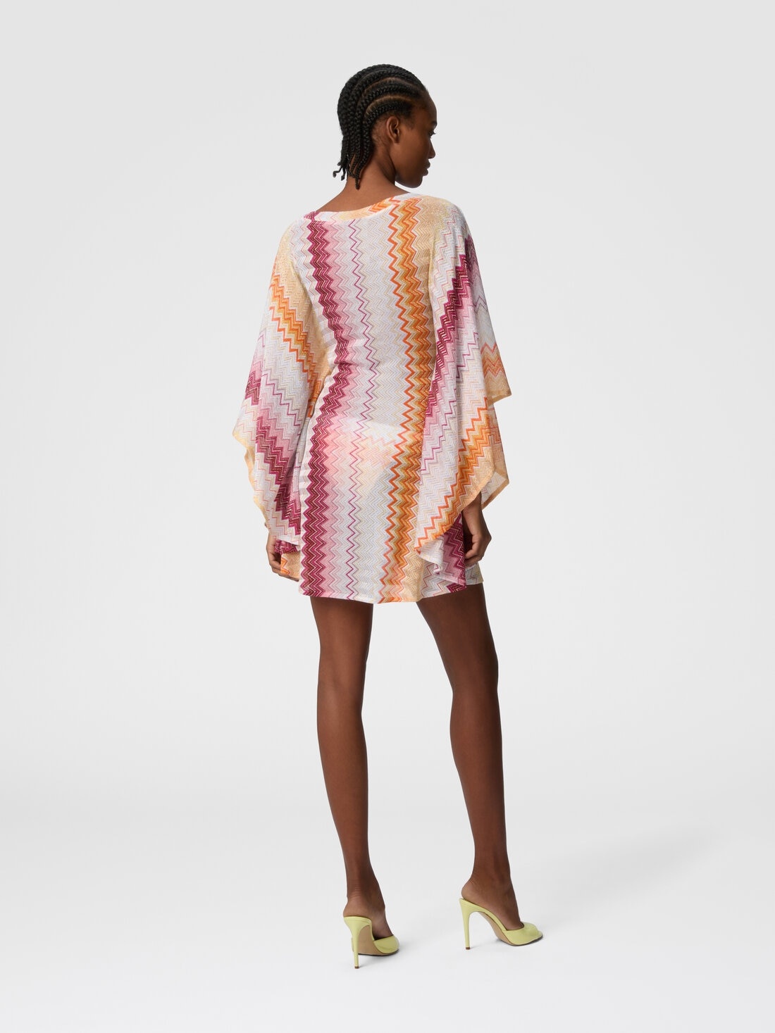 Short kaftan in zig zag lamé viscose blend with batwing sleeves - 3
