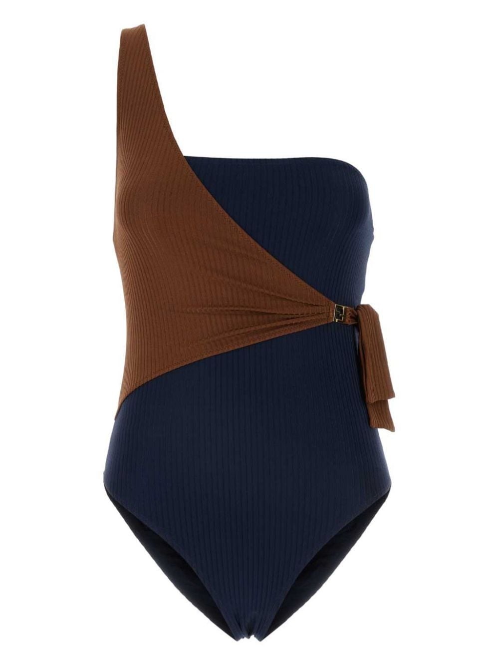 one-shoulder two-tone swimsuit - 1