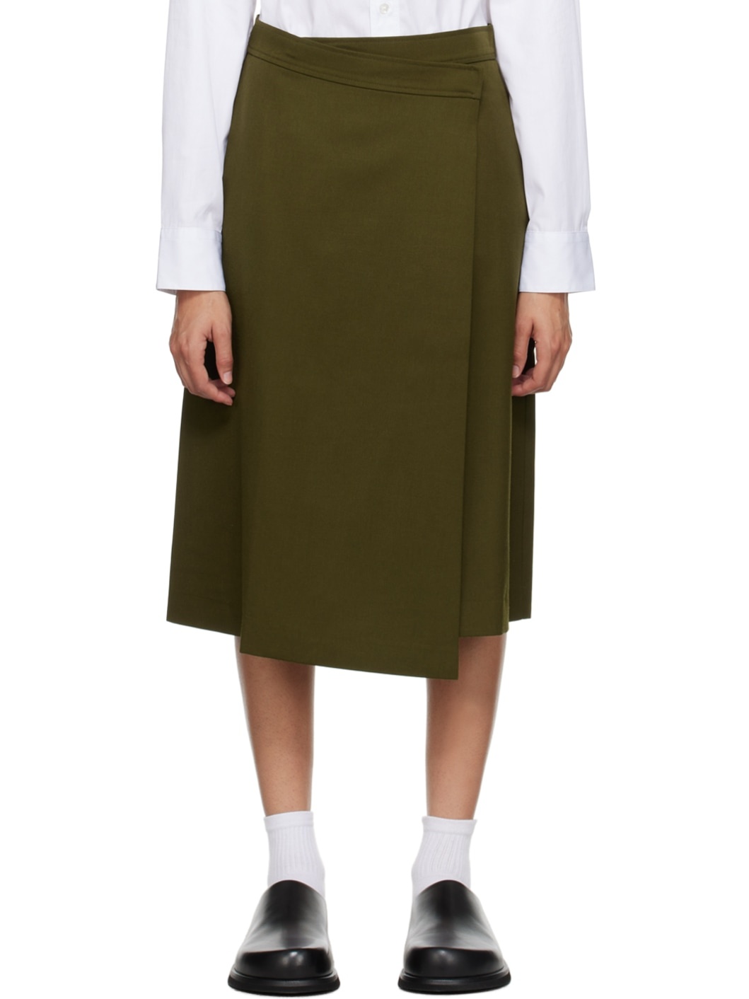 Khaki Wrap Midi Skirt - 1