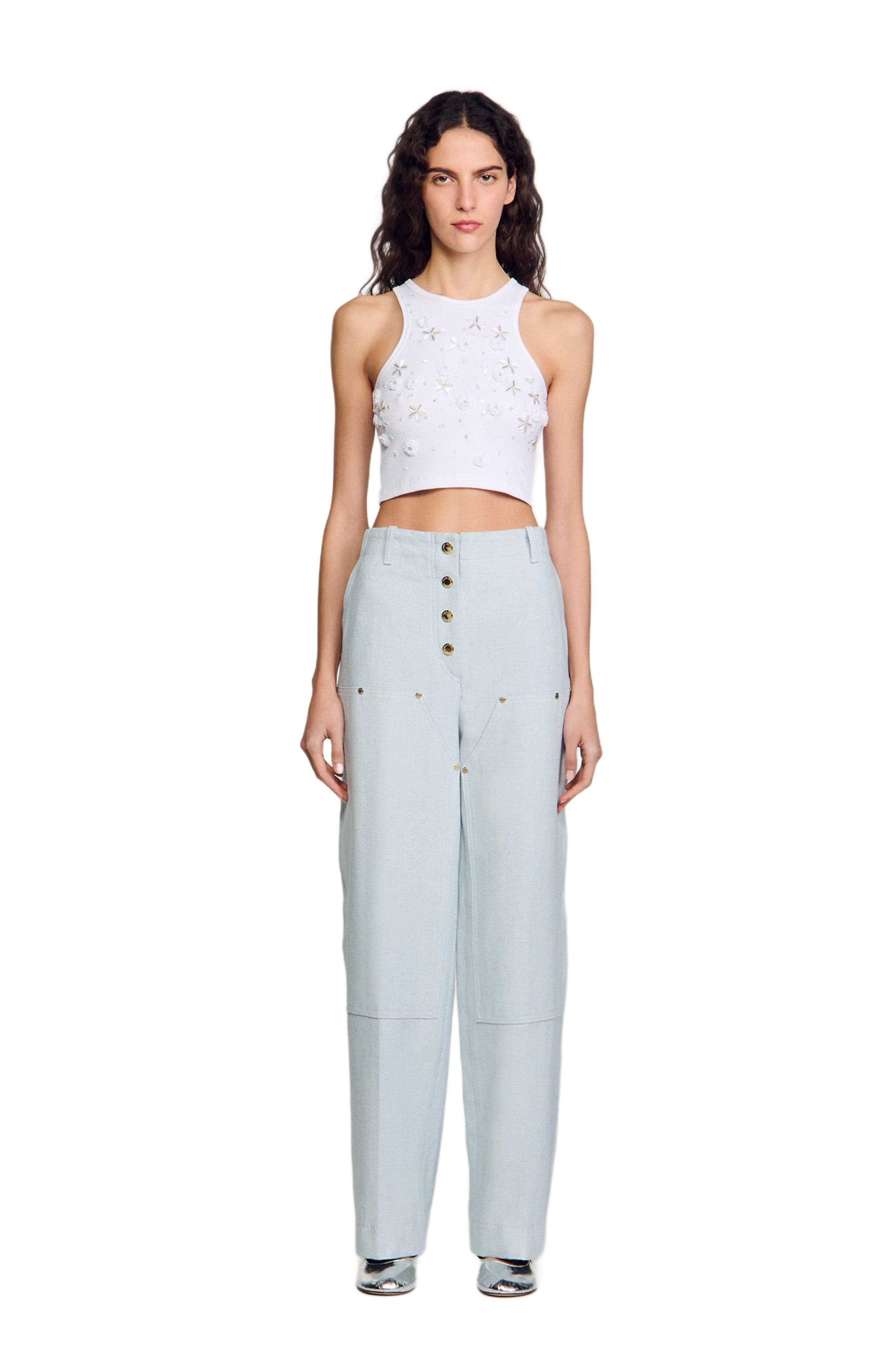 SANDRO Beaded and rhinestone tank top in White at Nordstrom - 1